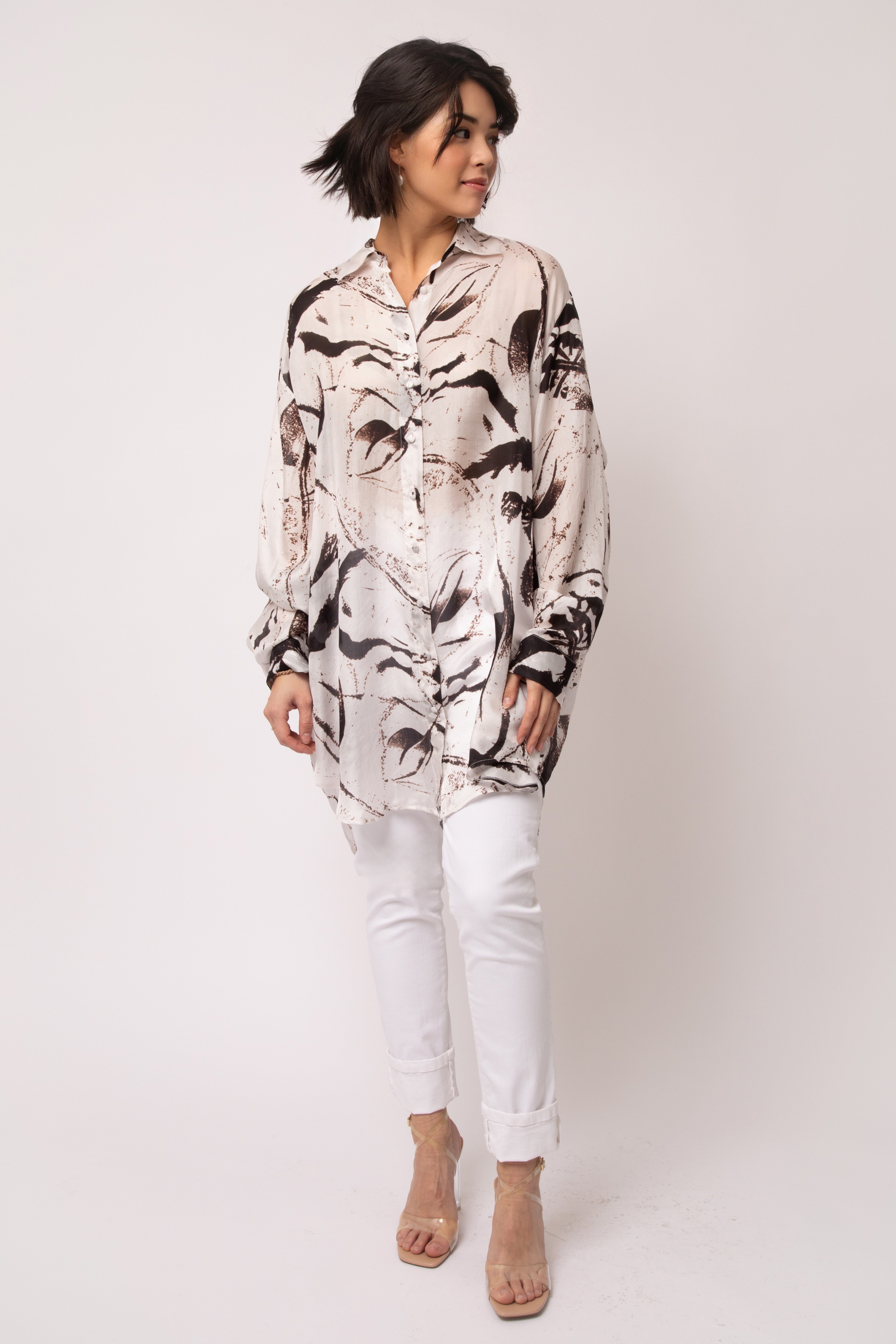 ZURI ONE-SIZE TUNIC IN ITALIAN SILK TRACE OF SPRING