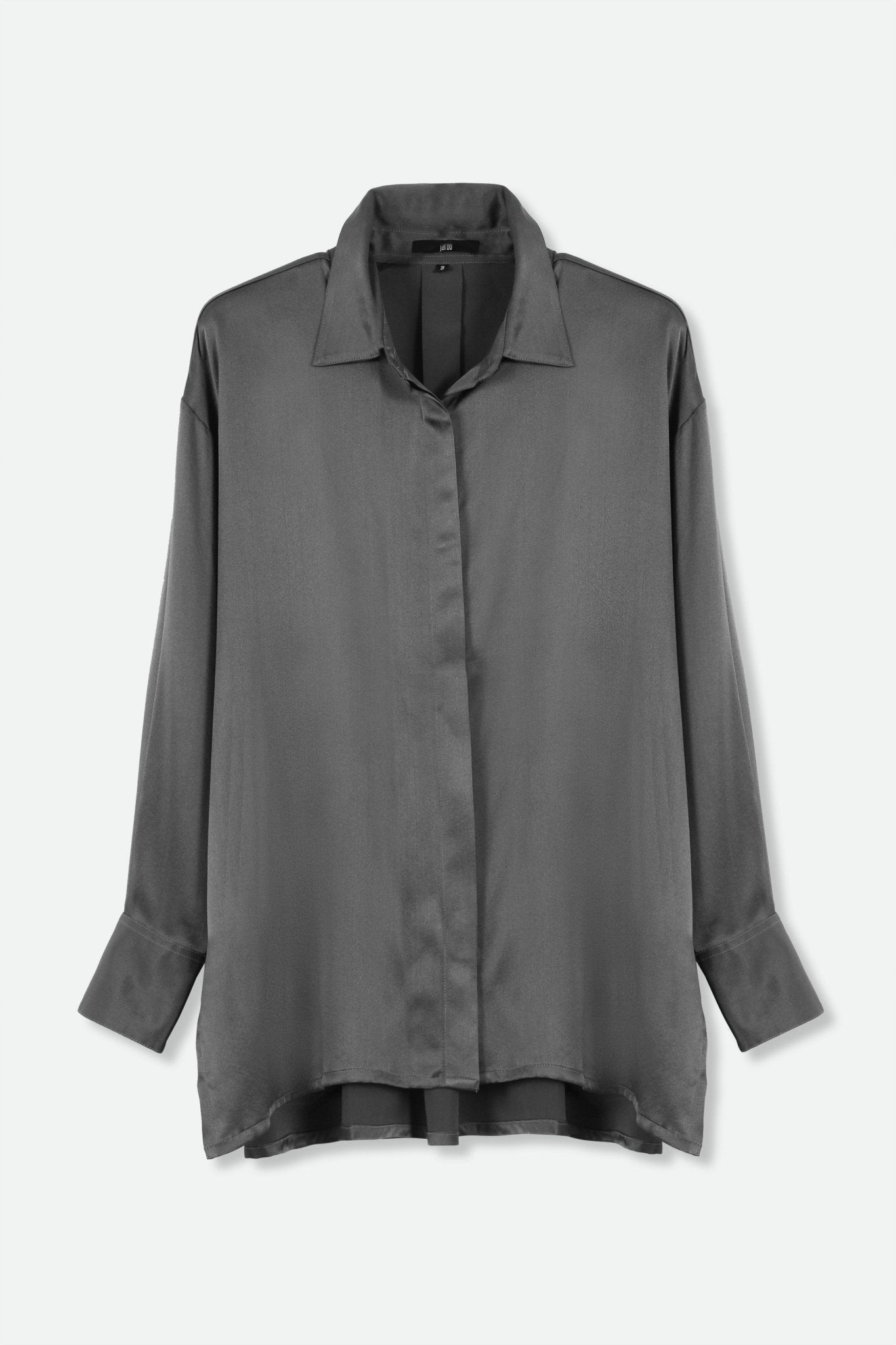 SILK CHARMEUSE ADRIA SHIRT IN CHARCOAL GREY