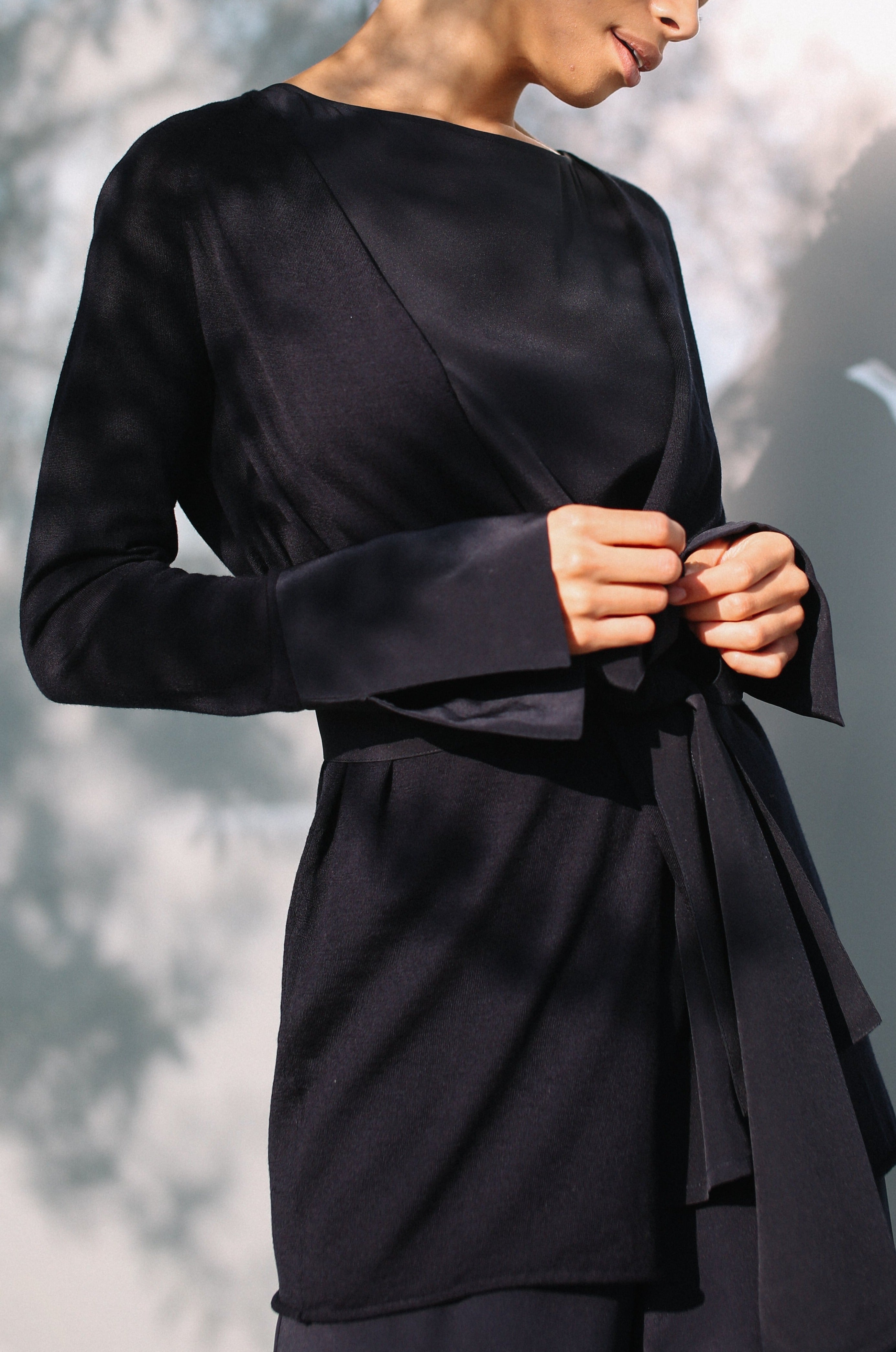 ALIA SILK CUFF CARDIGAN IN MERINO WOOL - Jarbo