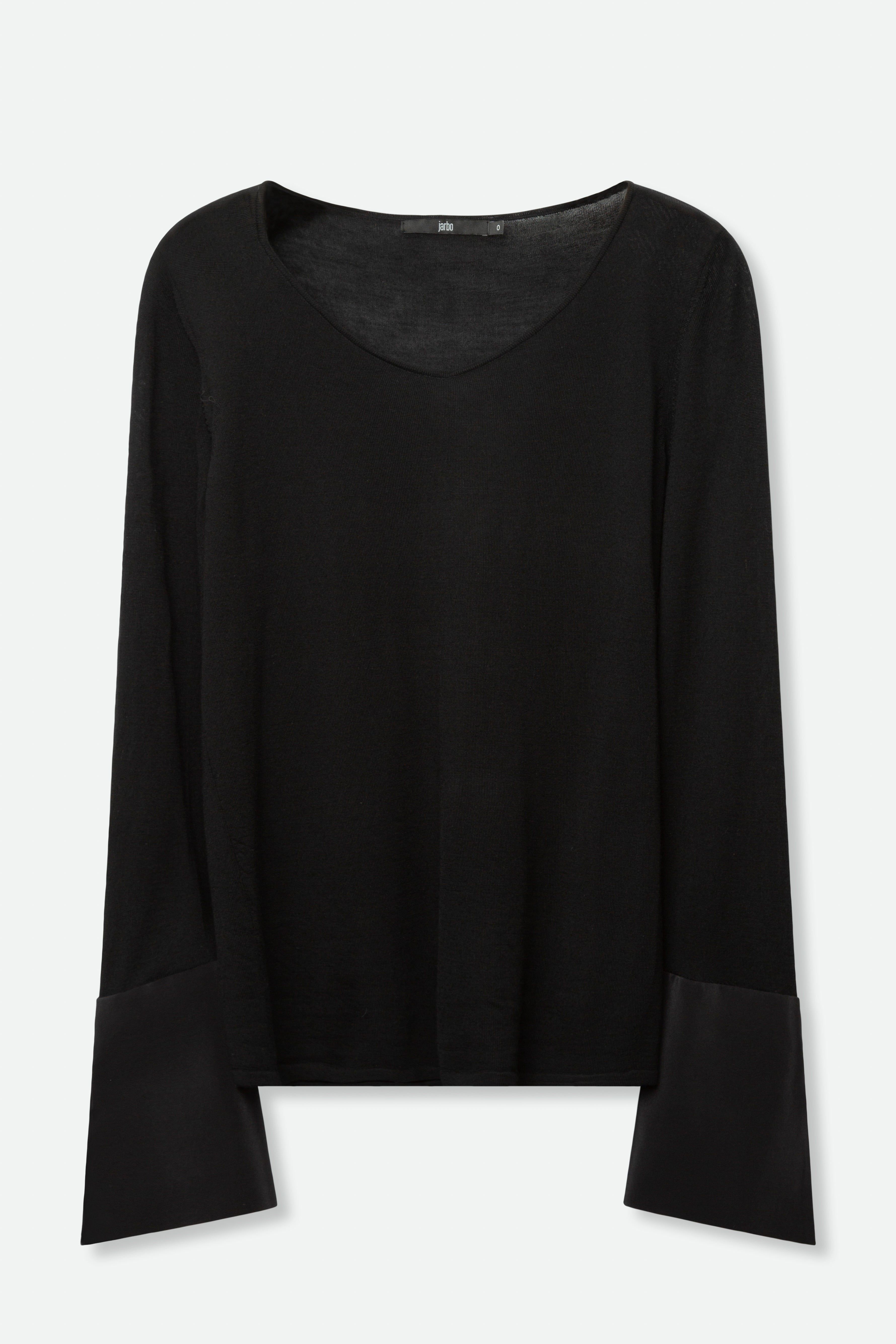 ALIA SOFT V - NECK TOP WITH SILK CUFF DETAIL IN FINE MERINO WOOL - Jarbo