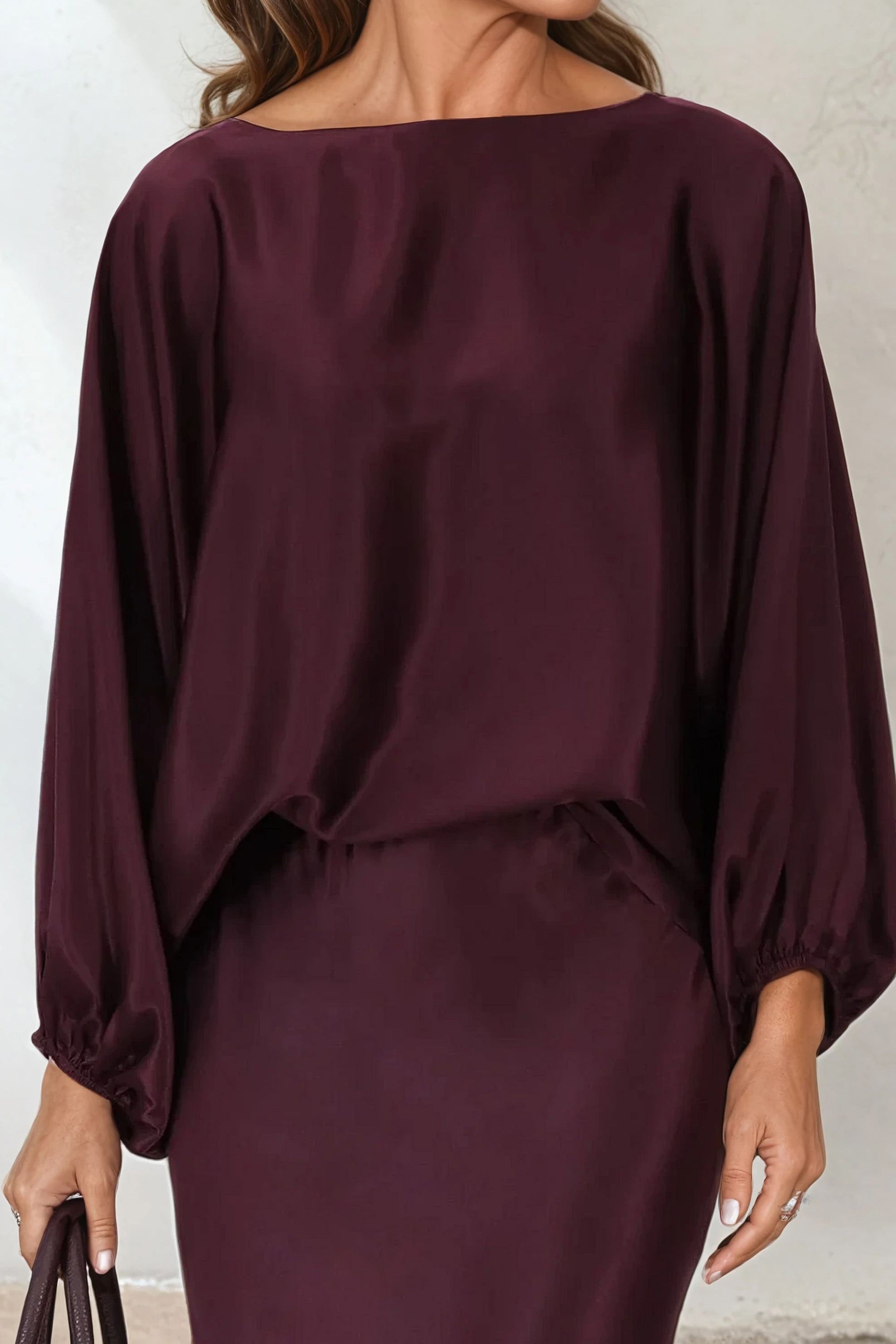 ANDIE ONE - SIZE BOATNECK BLOUSE IN SILK CHARMEUSE - Jarbo
