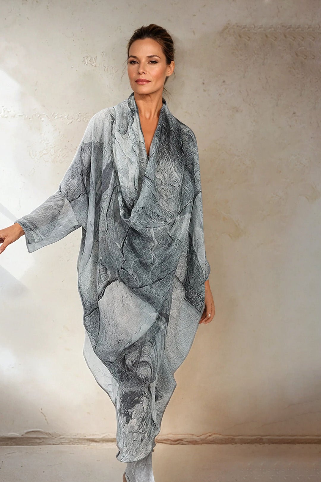 ATHENA CAPE WRAP IN SILK VOILE IN STONEY GREY - Jarbo
