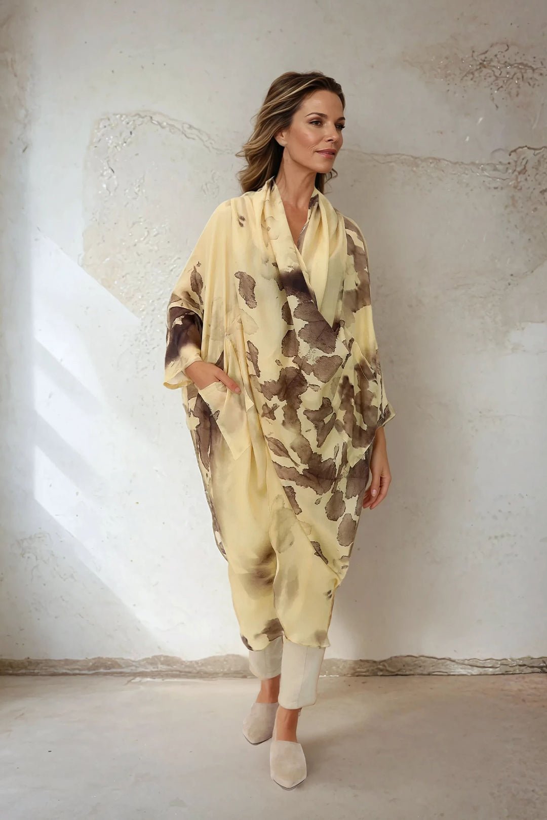 ATHENA CAPE WRAP IN SILK VOILE IN SUMMER SUNSET - Jarbo