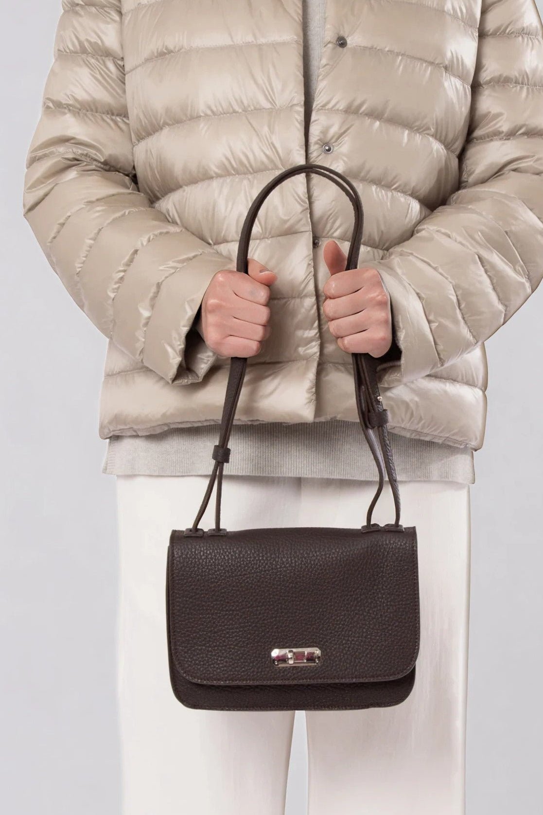 BEXLEY SHOULDER BAG IN ITALIAN LEATHER CHOCOLATE - Jarbo