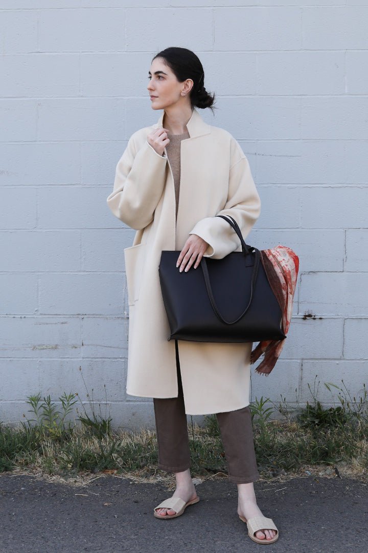 BOLZANO FRENCH BARENIA LEATHER TOTE IN ESPRESSO - Jarbo