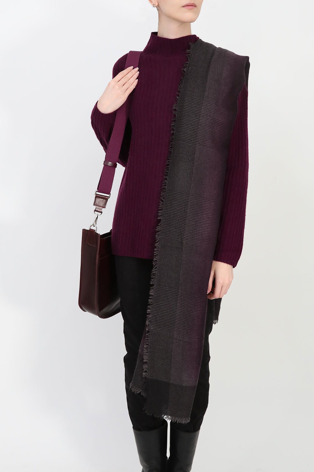 BORDEAUX CHECK ITALIAN CASHMERE SCARF - Jarbo