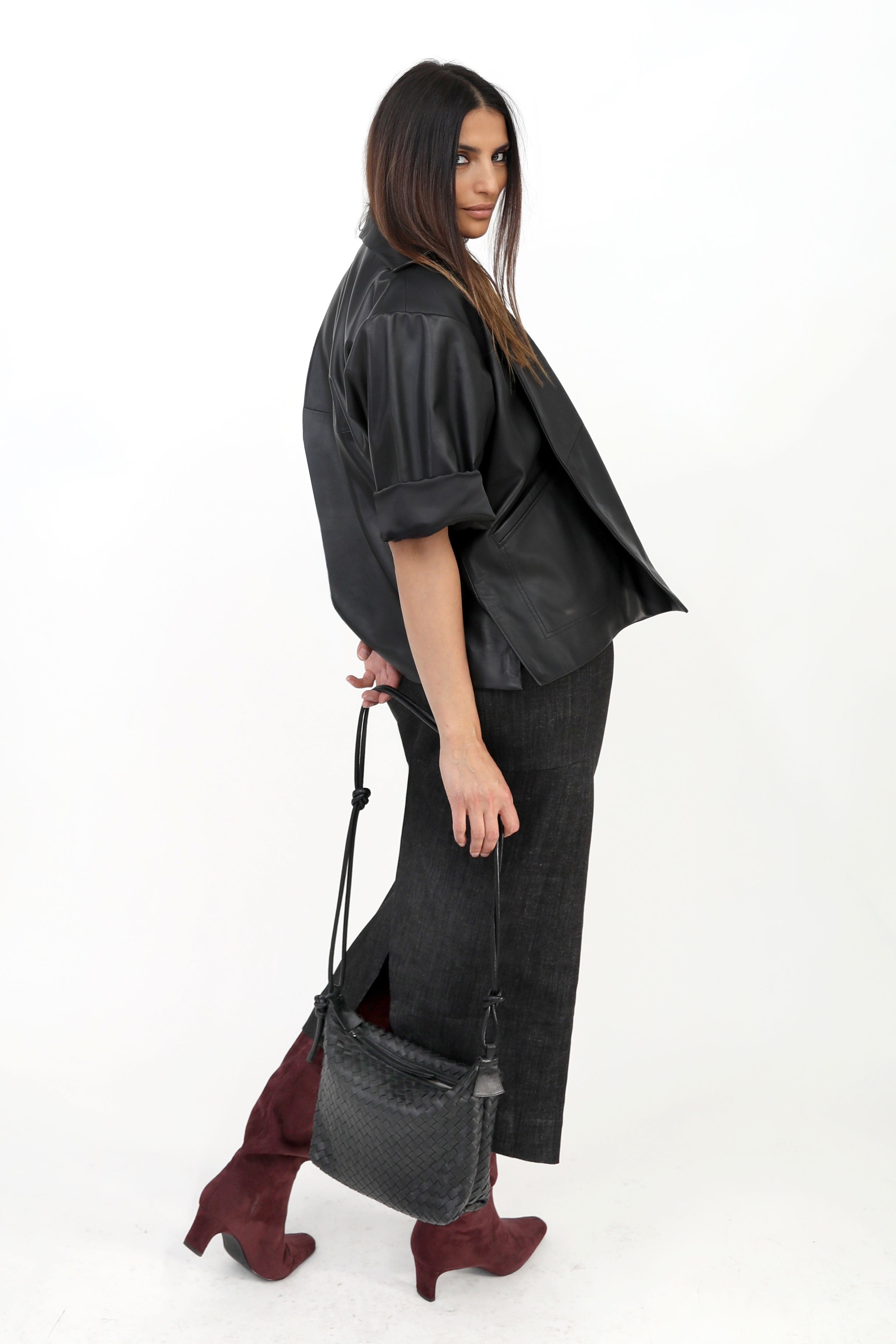BRIATA BAG IN WOVEN LEATHER BLACK - Jarbo