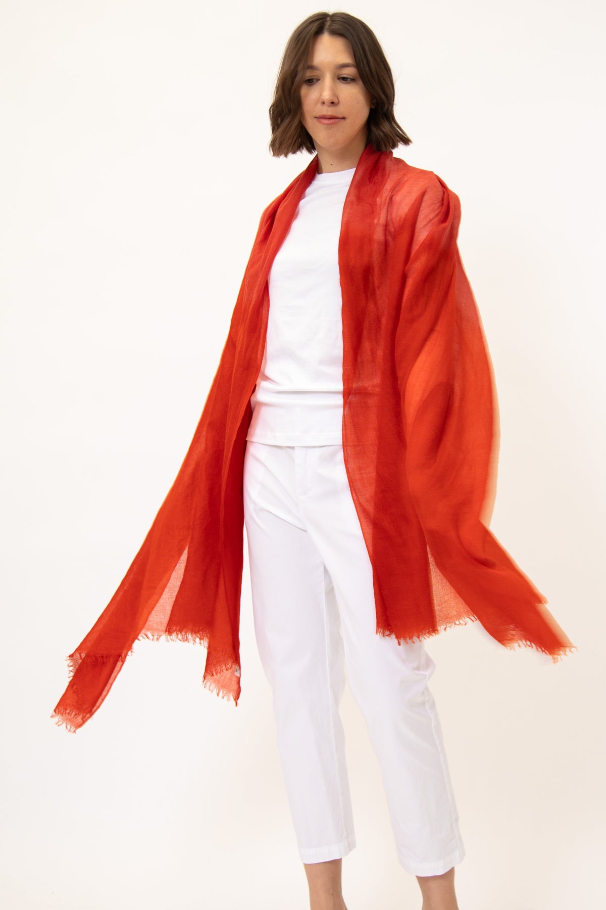 BRICK RED LIGHTWEIGHT SCARF IN HAND DYED CASHMERE - Jarbo