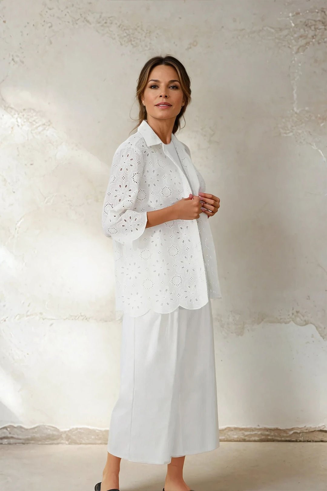 CESARE CAMP SHIRT ITALIAN COTTON WHITE EYELET - Jarbo