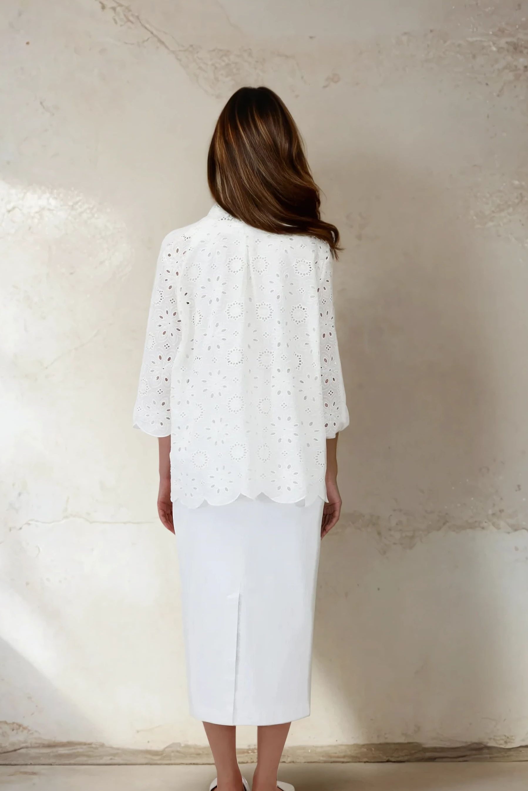 CESARE CAMP SHIRT ITALIAN COTTON WHITE EYELET - Jarbo