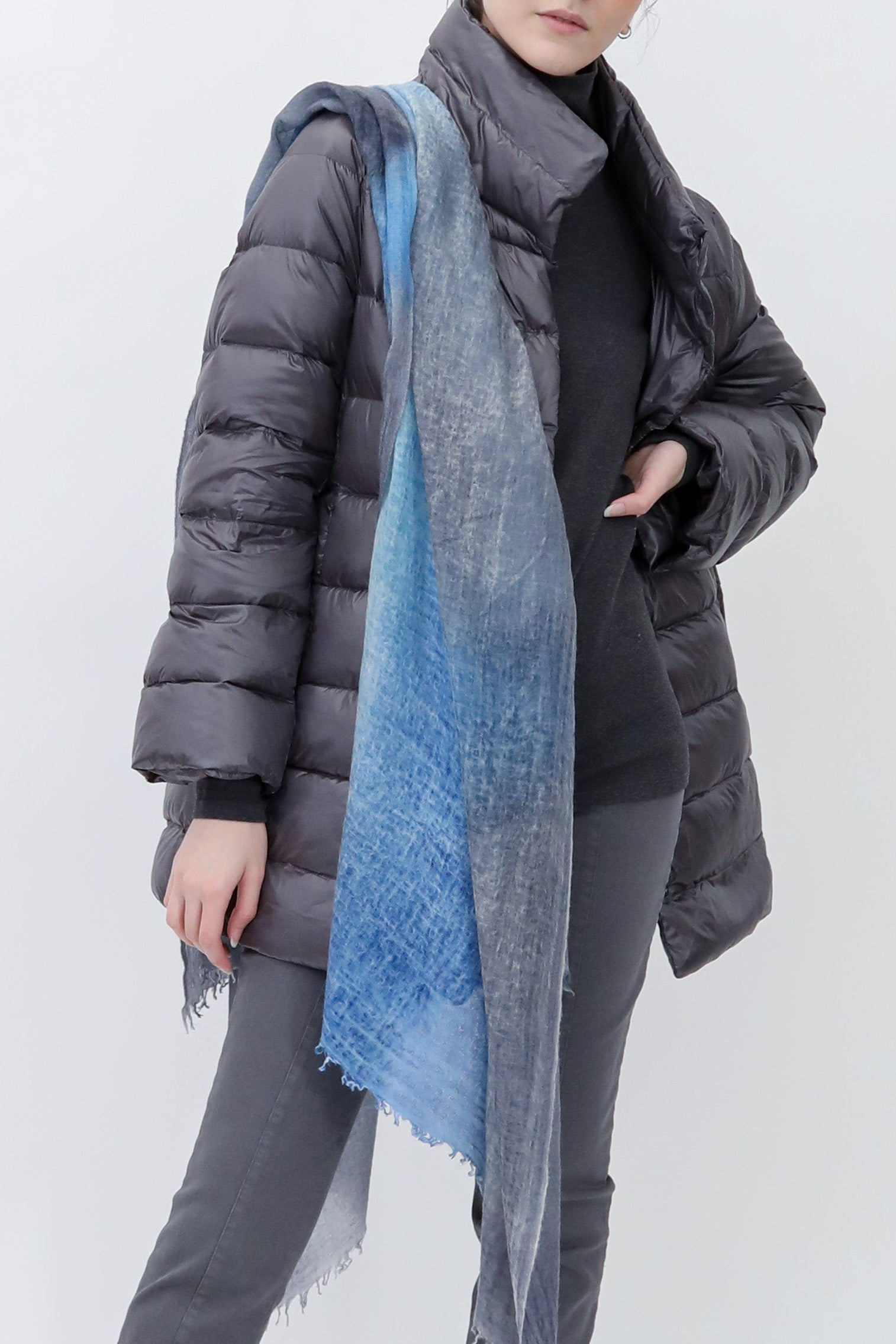CHARCOAL MAVI SCARF IN HAND DYED CASHMERE - Jarbo
