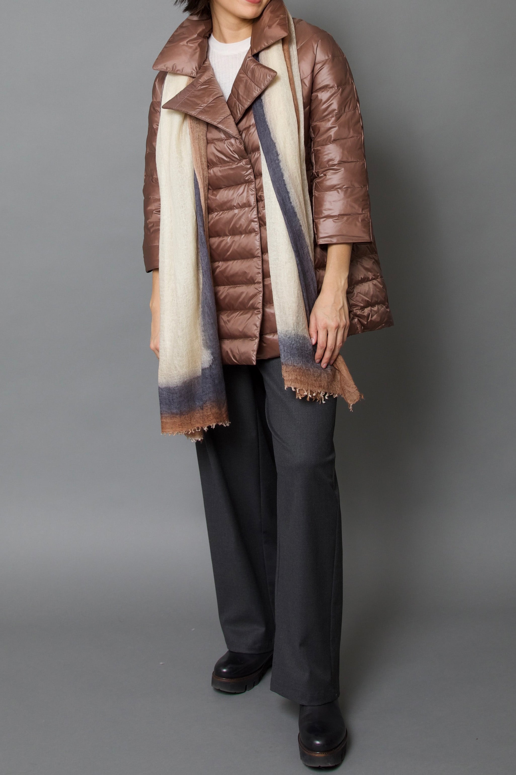 CHARCOAL NUTMEG SCARF IN HAND DYED CASHMERE - Jarbo