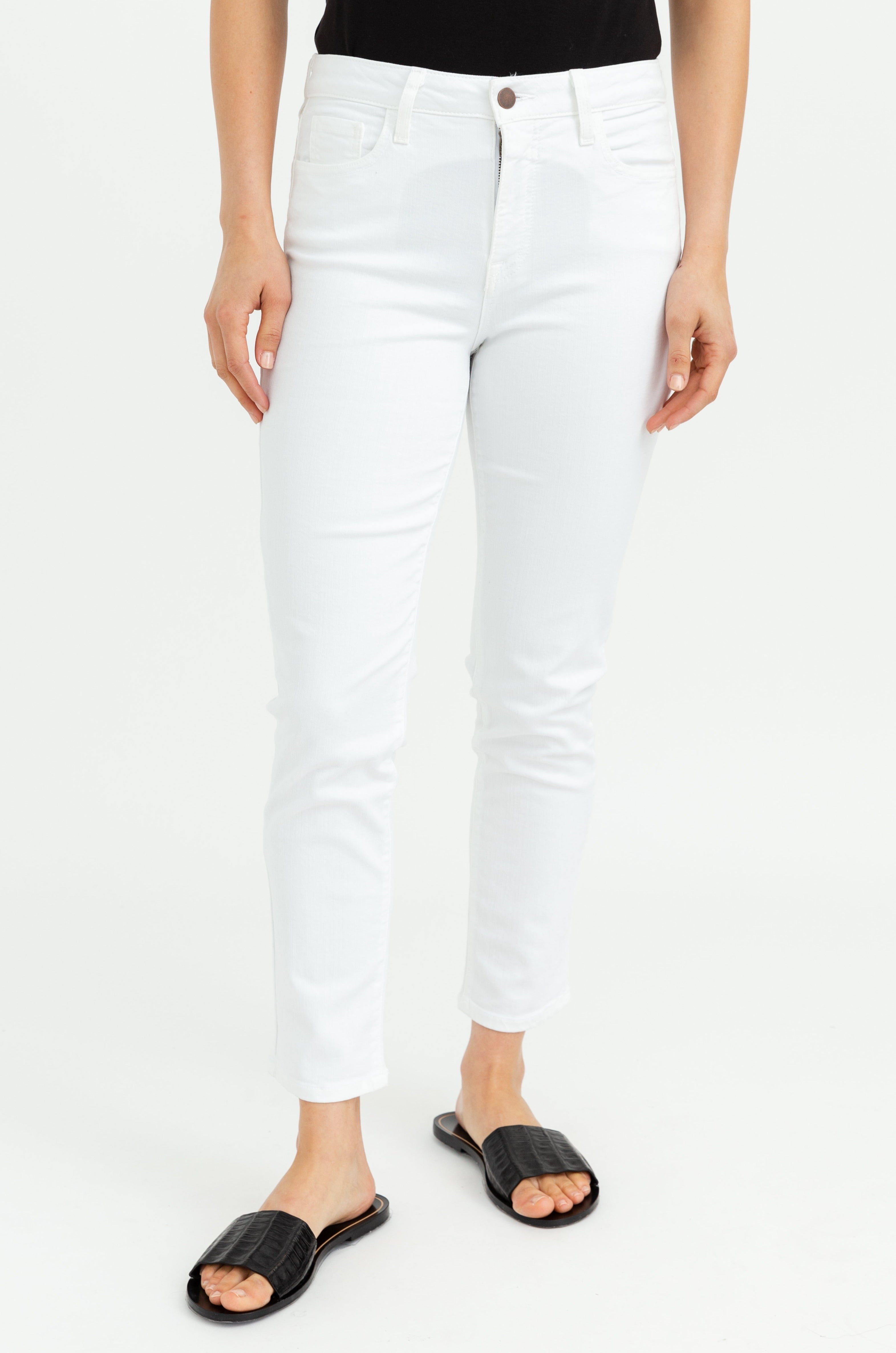 CROP-LENGTH FIVE POCKET PANT IN STRETCH DENIM WHITE - Jarbo