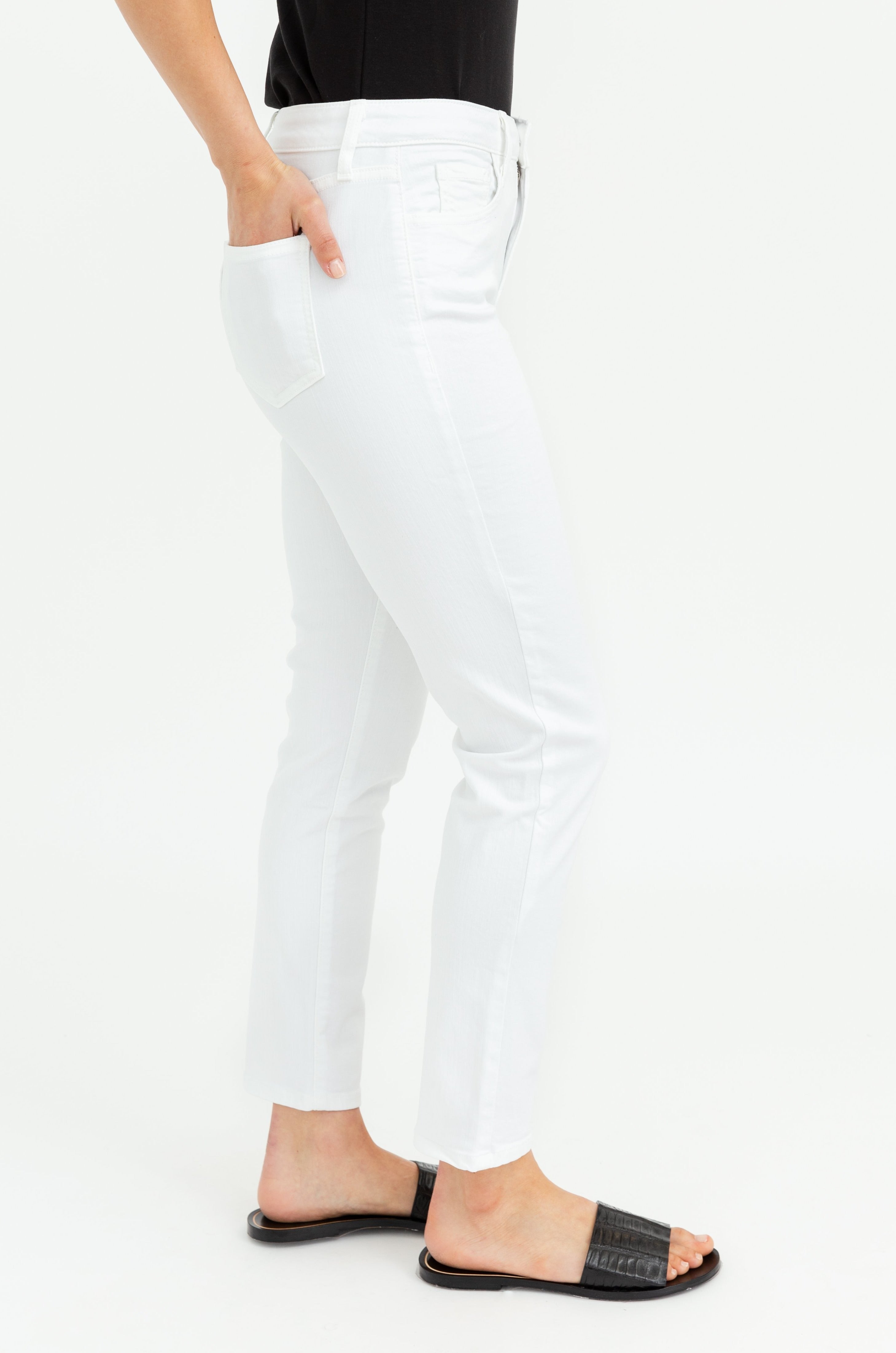 CROP-LENGTH FIVE POCKET PANT IN STRETCH DENIM WHITE - Jarbo