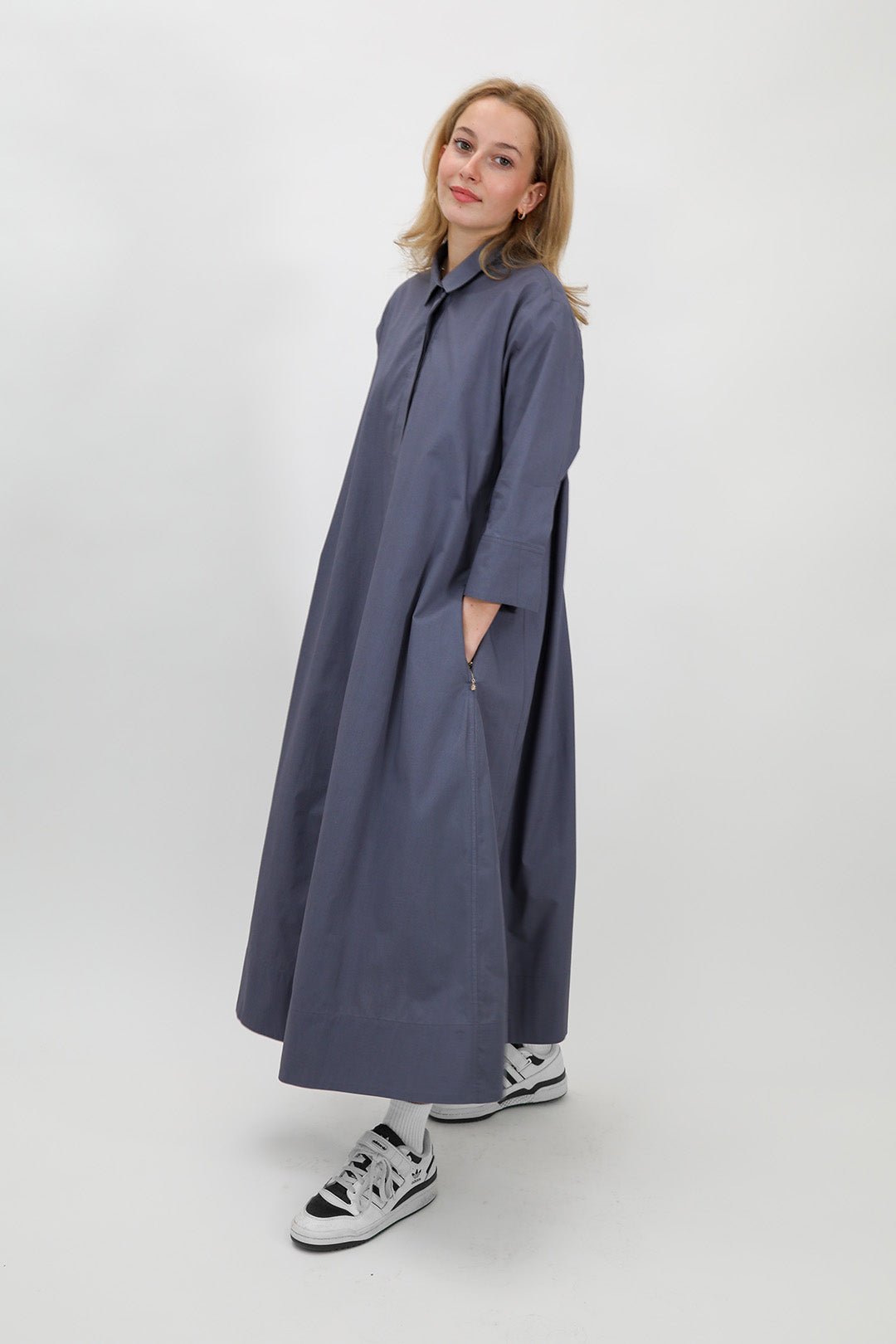 DANNI DRESS IN ITALIAN COTTON SLATE CHARCOAL - Jarbo