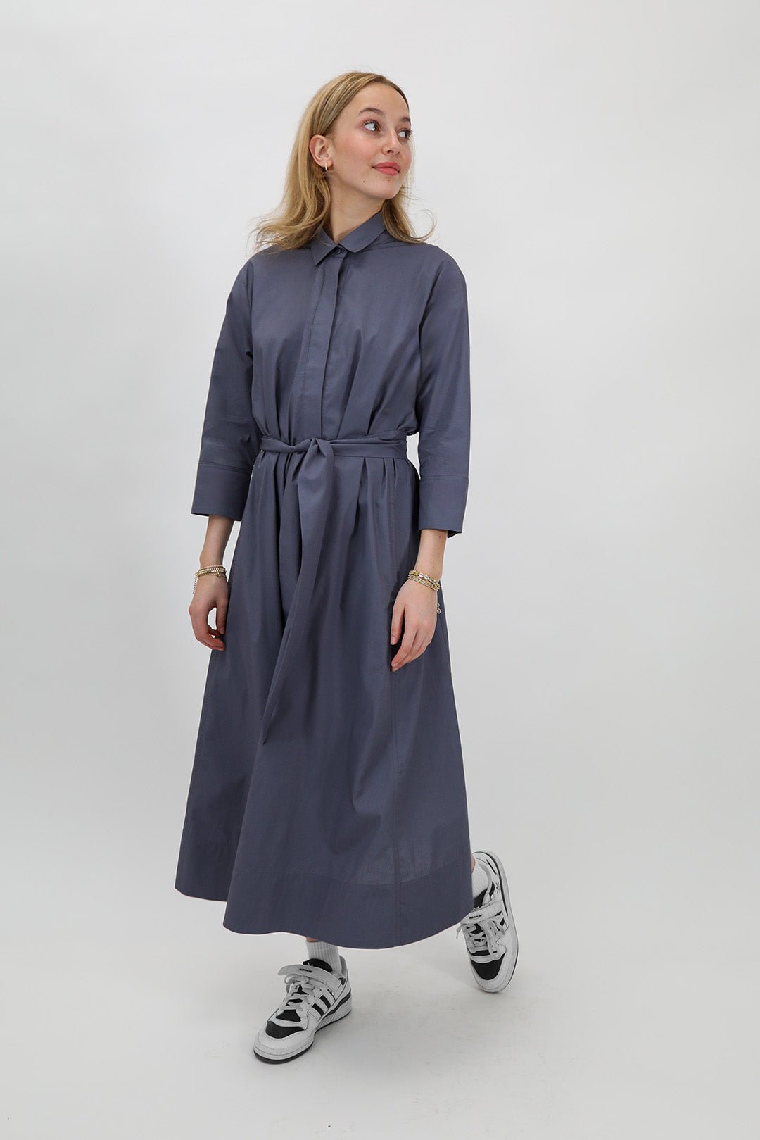 DANNI DRESS IN ITALIAN COTTON SLATE CHARCOAL - Jarbo