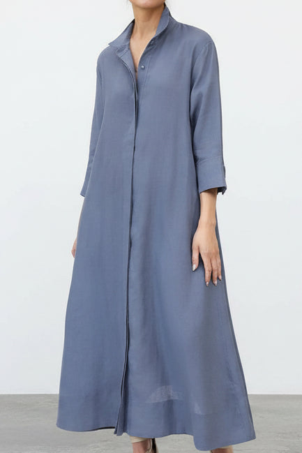 DANNI DRESS IN ITALIAN LINEN DUSTY BLUE - Jarbo