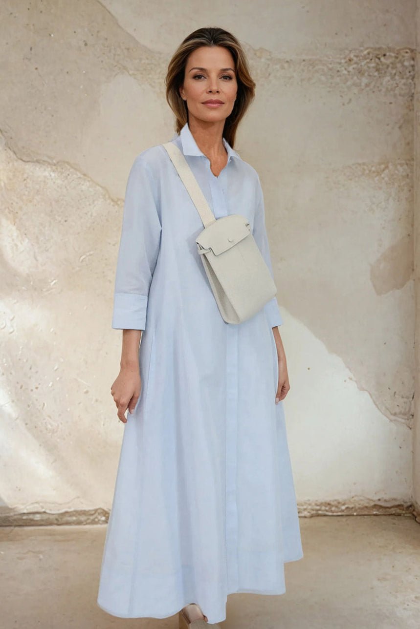 DANNI DRESS IN ITALIAN LINEN LIGHT BLUE - Jarbo