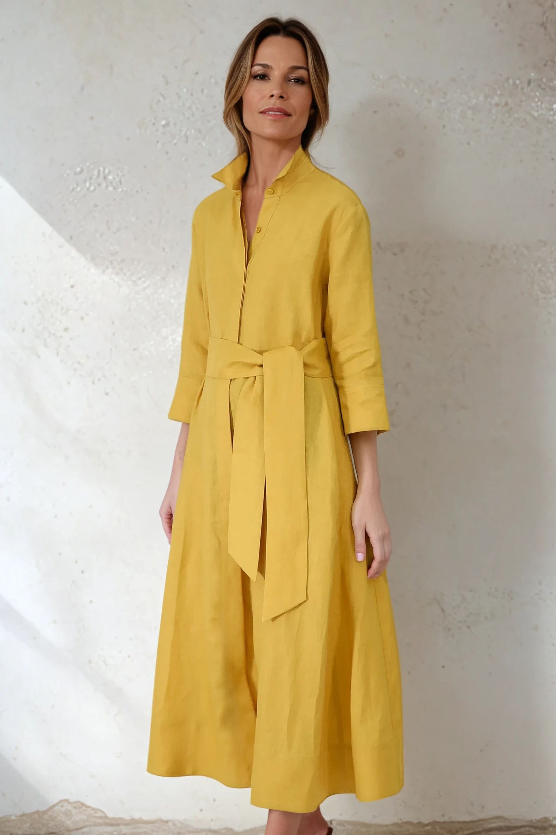 DANNI DRESS IN ITALIAN LINEN MARIGOLD - Jarbo