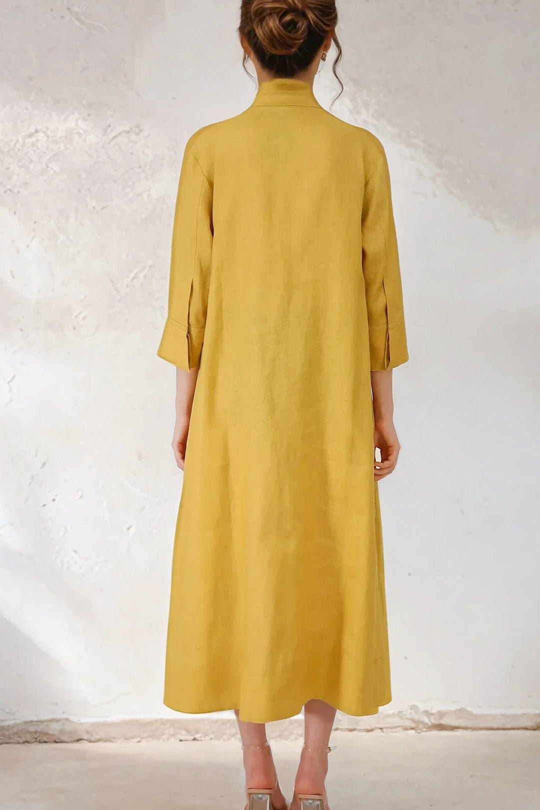 DANNI DRESS IN ITALIAN LINEN MARIGOLD - Jarbo