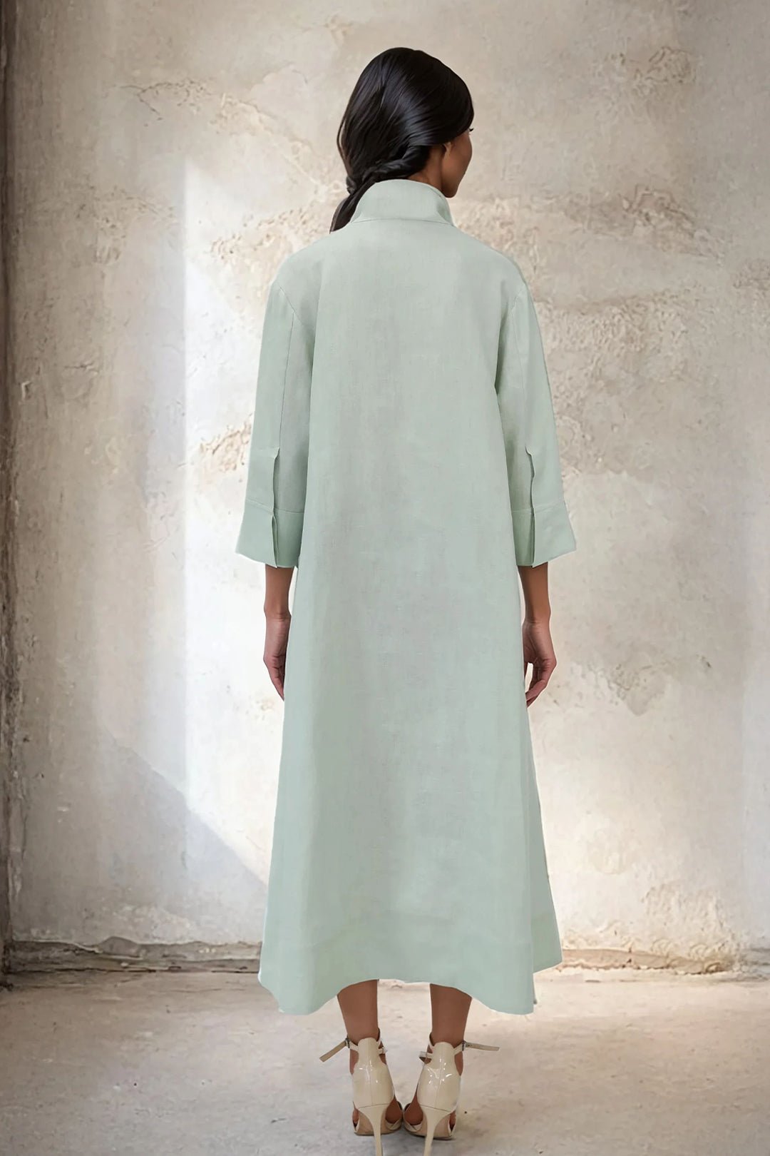DANNI DRESS IN ITALIAN LINEN MINT - Jarbo