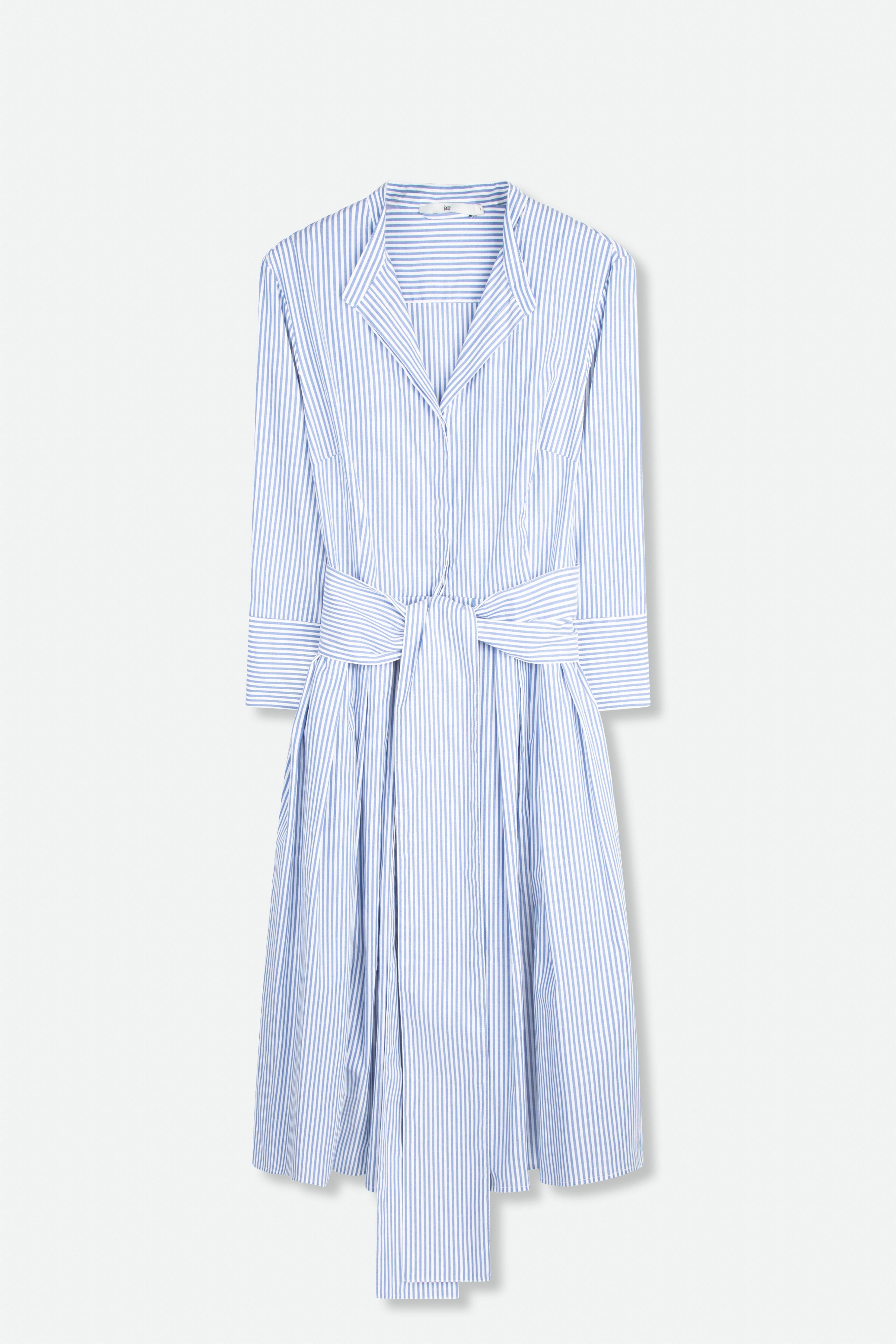 DARA PLEATED SKIRT COLLAR DRESS WITH SASH IN ITALIAN COTTON STRETCH - Jarbo