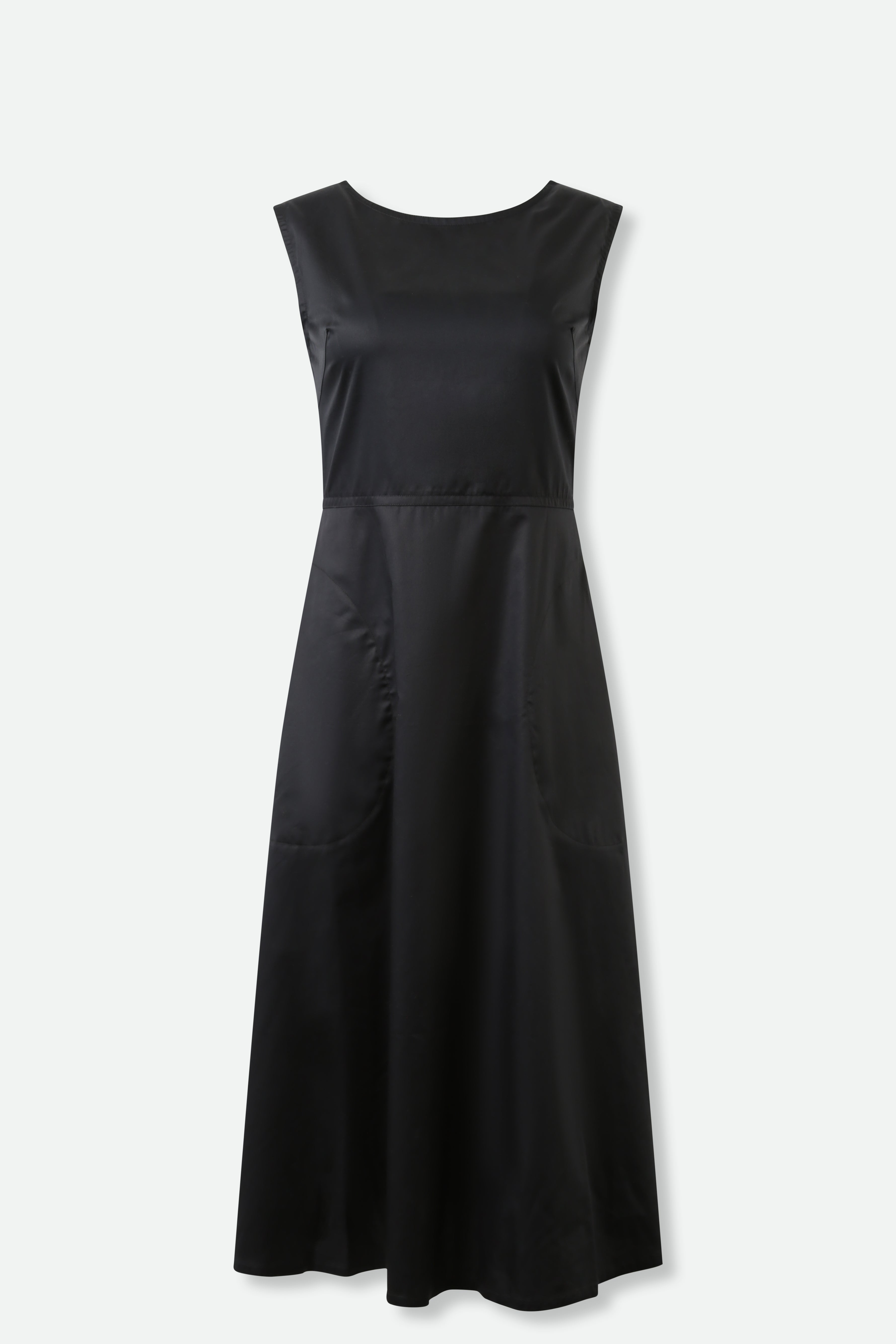 DAYA A-LINE OPEN-NECK SLEEVELESS DRESS WITH POCKETS IN COTTON POPLIN - Jarbo