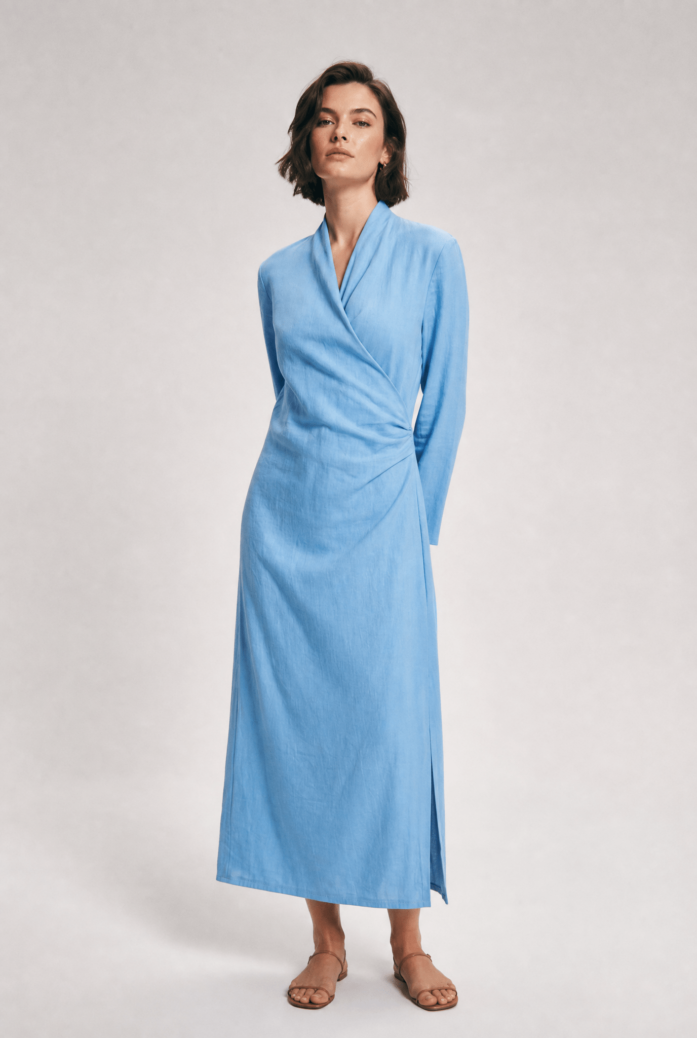 DIANE WRAP DRESS IN ITALIAN LINEN STRETCH - Jarbo