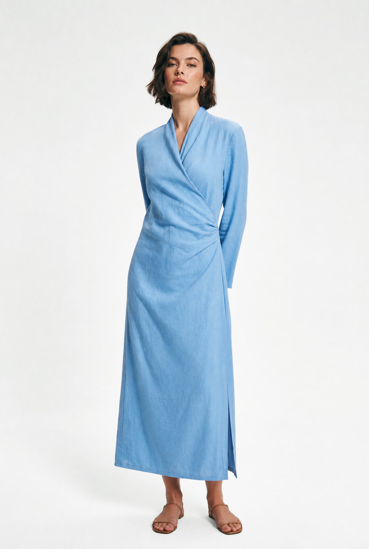 DIANE WRAP DRESS IN ITALIAN LINEN STRETCH