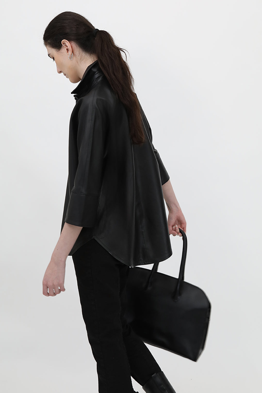 SAHANA DOLMAN LEATHER JACKET IN BLACK