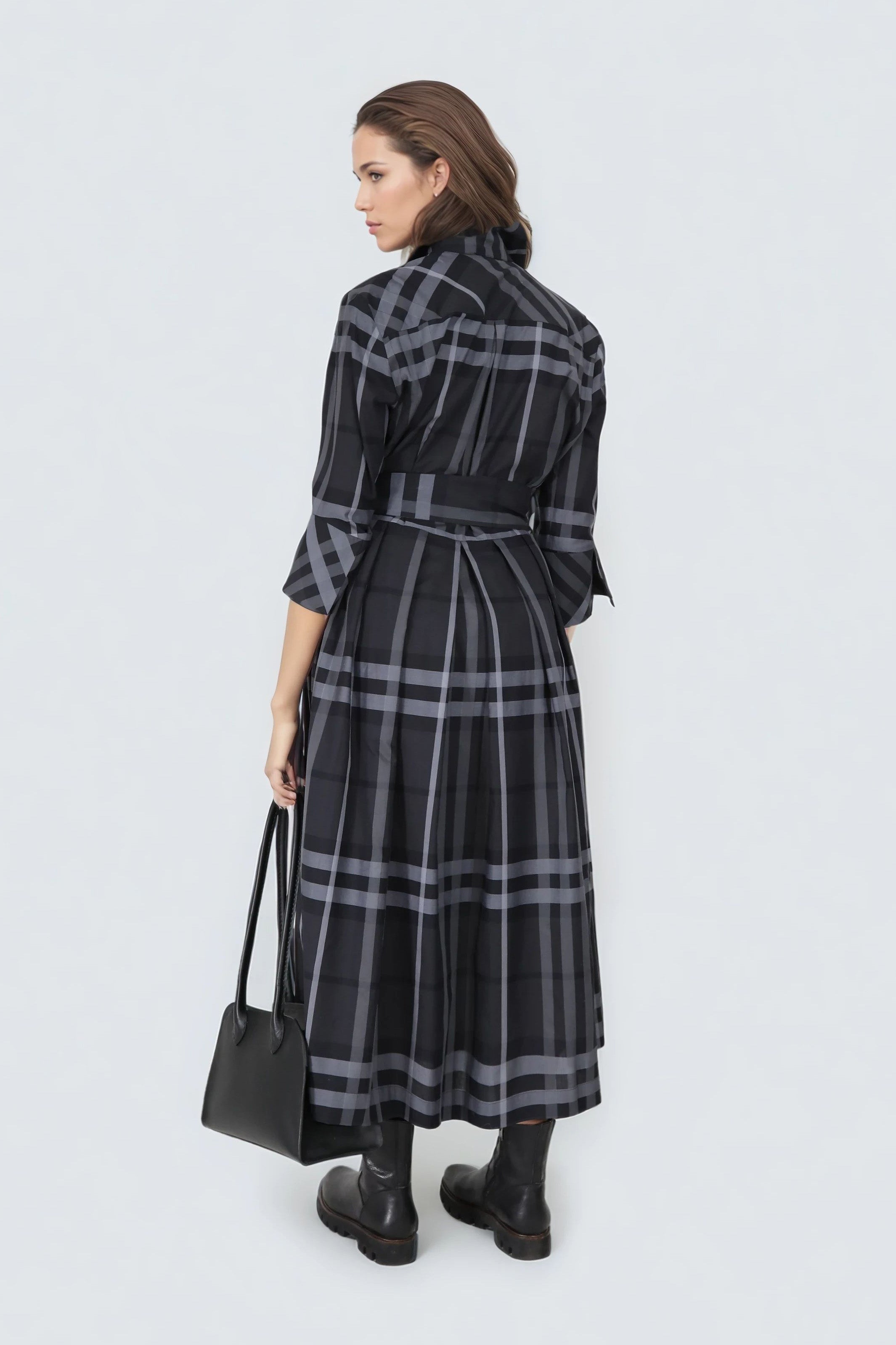 DRIFT DRESS IN ITALIAN COTTON JACQUARD BLACK & GREY - Jarbo