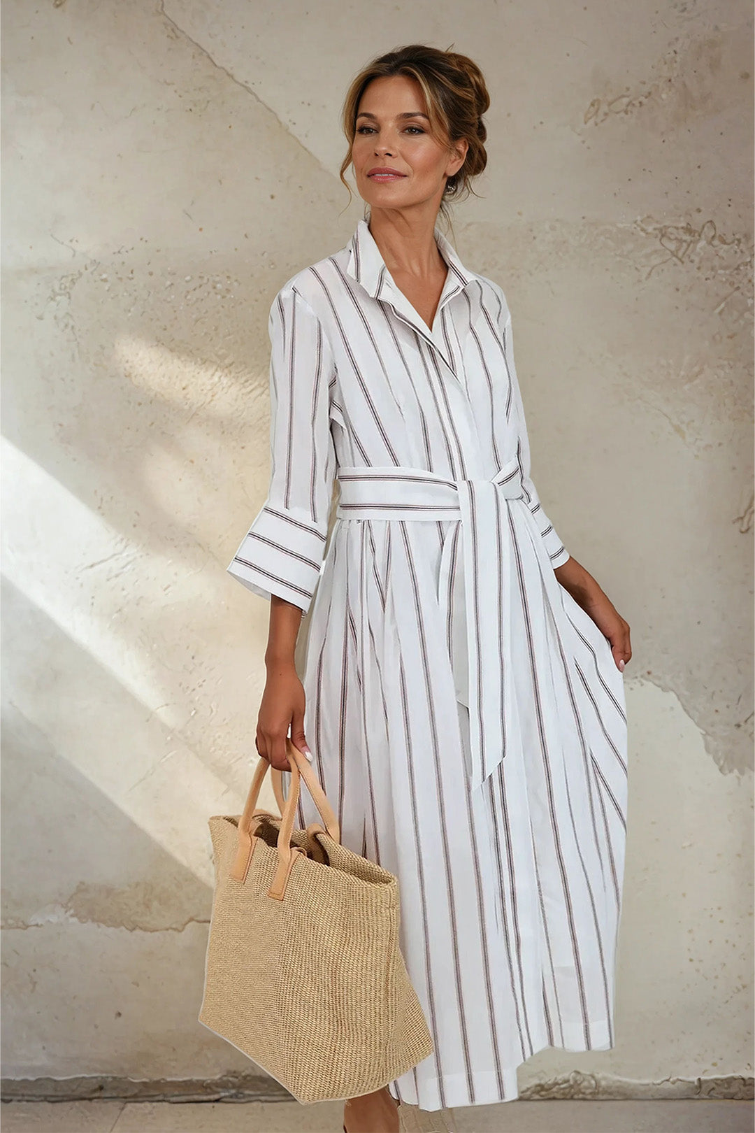 DUNE DRESS IN ITALIAN COTTON JACQUARD WHITE STRIPE