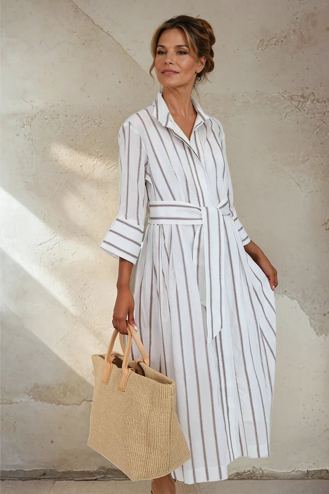 DUNE DRESS IN ITALIAN COTTON JACQUARD WHITE STRIPE - Jarbo