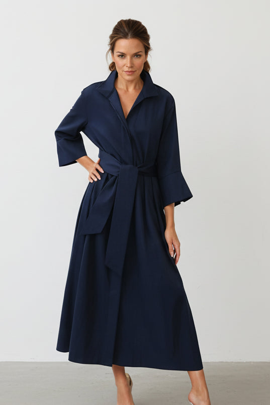 DUNE SLEEVE DRESS IN ITALIAN POPLIN COTTON NAVY LACI