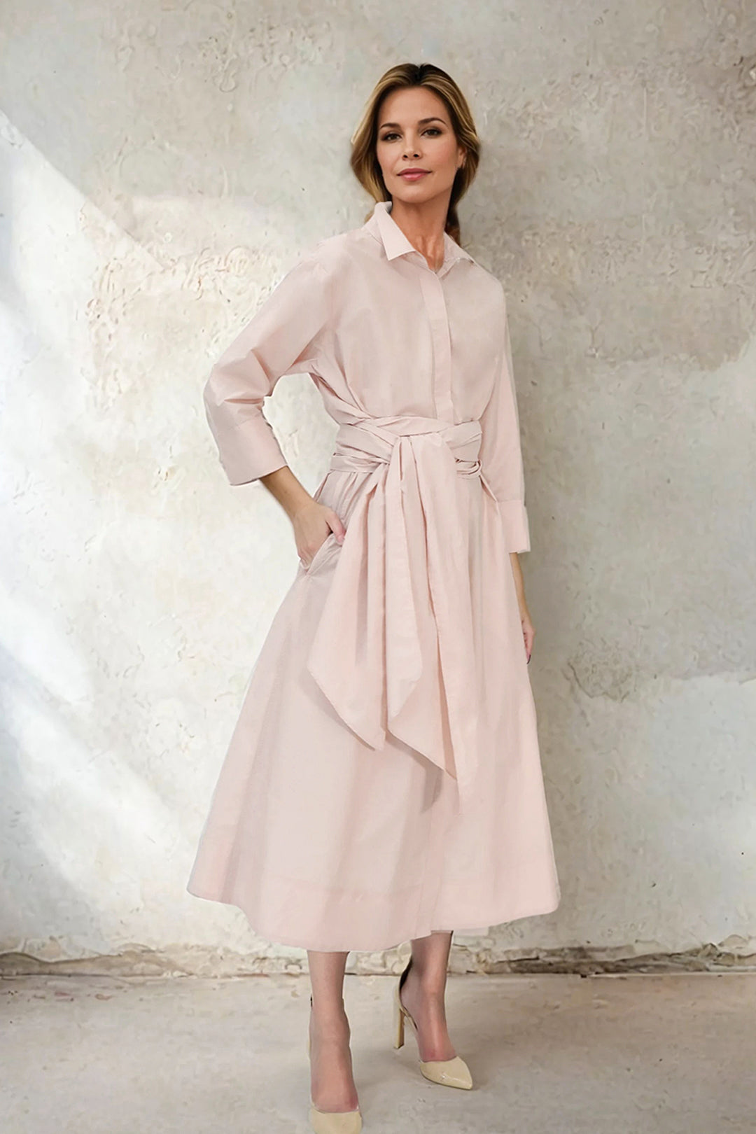 DUSK DRESS IN FINE ITALIAN POPLIN COTTON DUSTED PINK