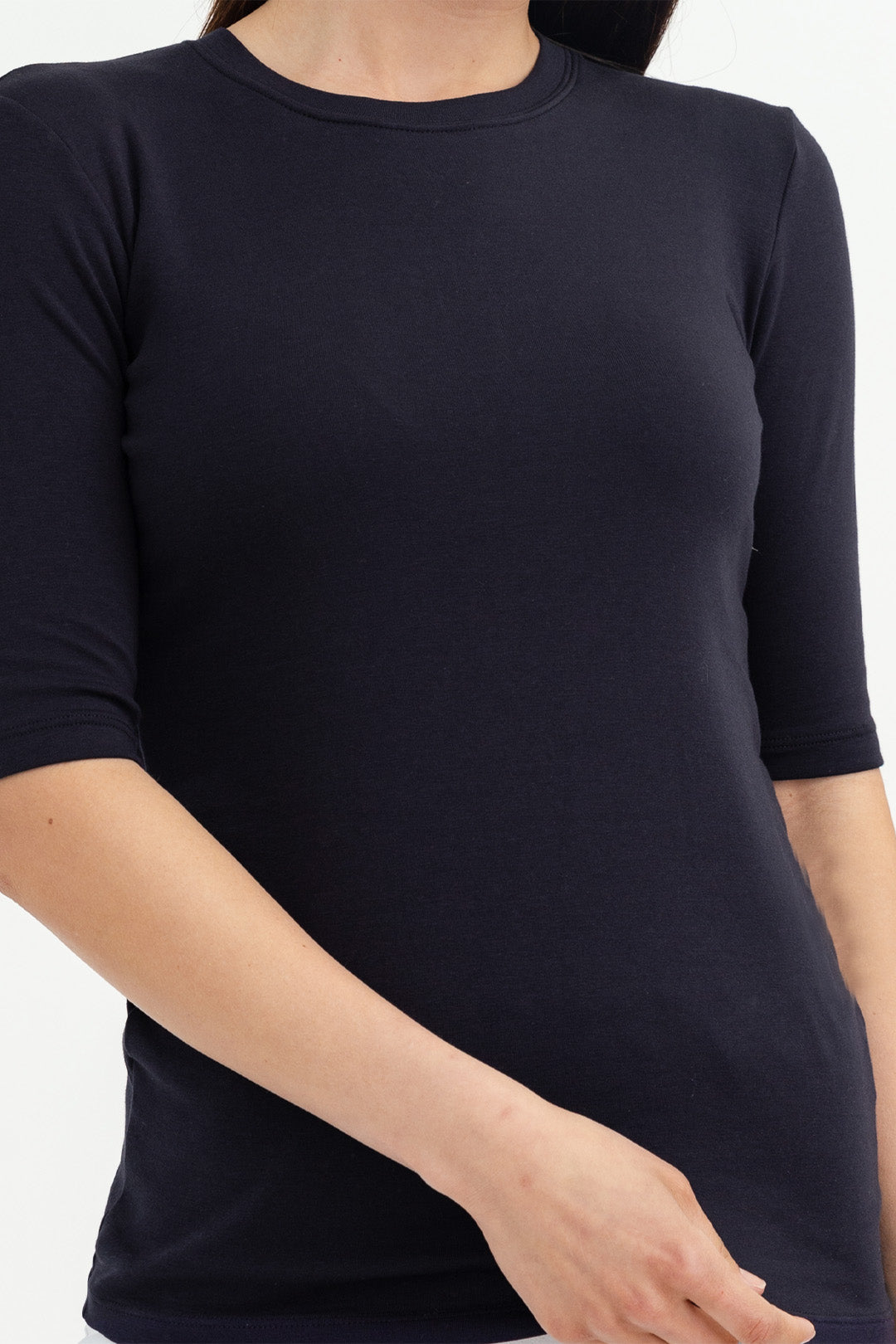 ELBOW SLEEVE CREW IN PIMA COTTON STRETCH