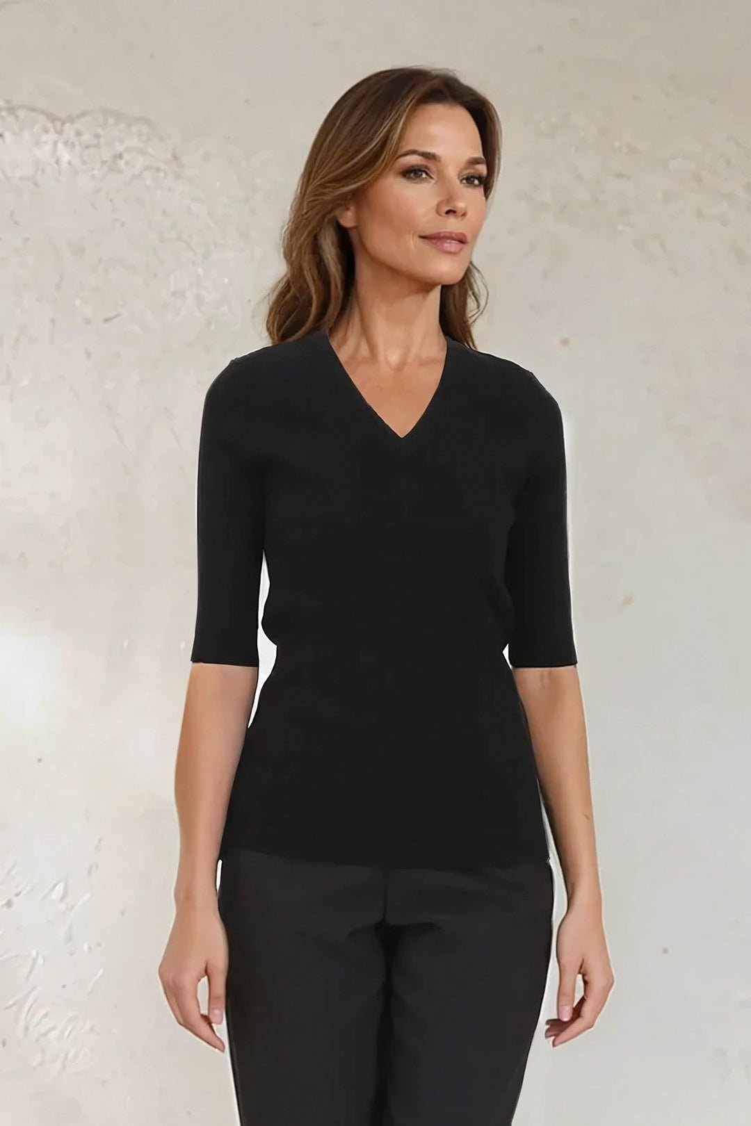 ELBOW SLEEVE V-NECK IN ITALIAN COTTON KNIT - Jarbo