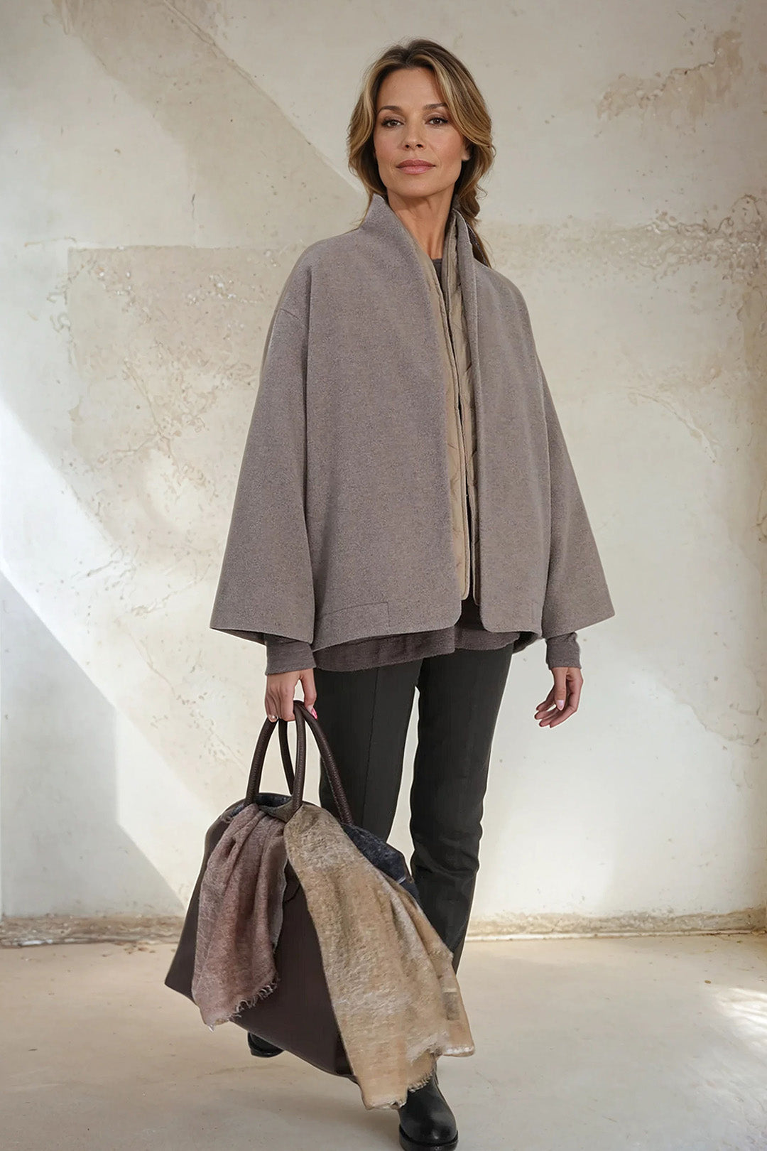 ELENA ITALIAN VIRGIN WOOL & GOOSE DOWN TWO PIECE COAT SET IN TAUPE