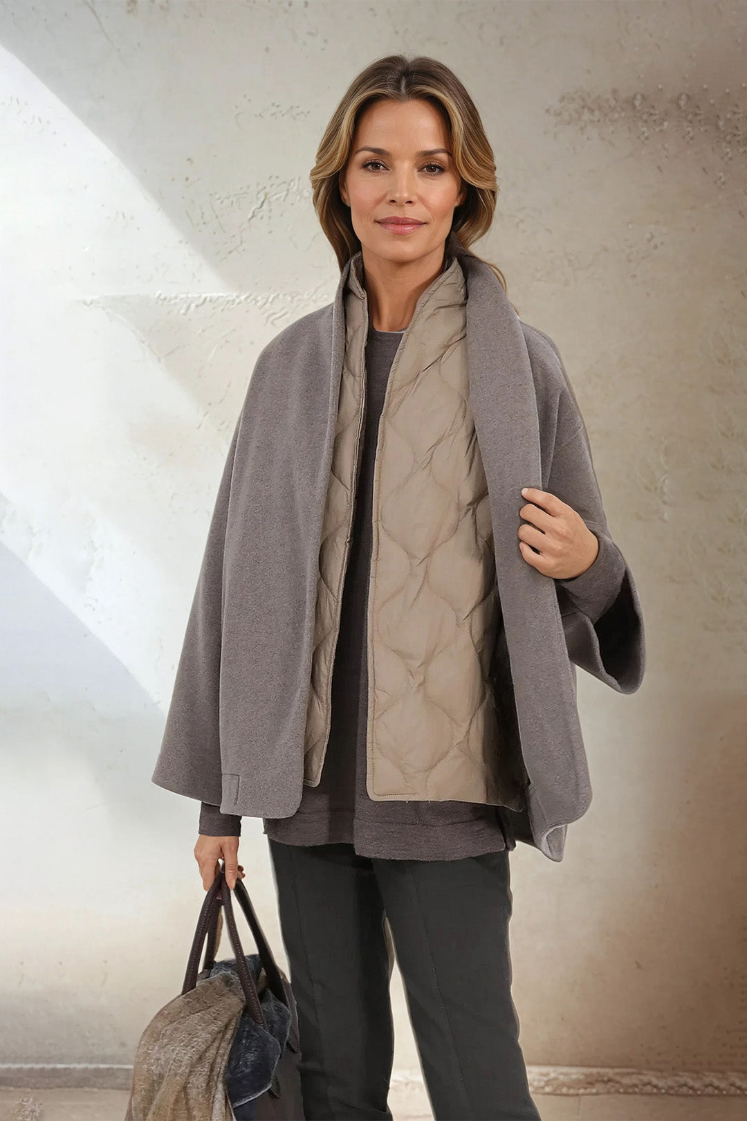 ELENA ITALIAN VIRGIN WOOL & GOOSE DOWN TWO PIECE COAT SET IN TAUPE
