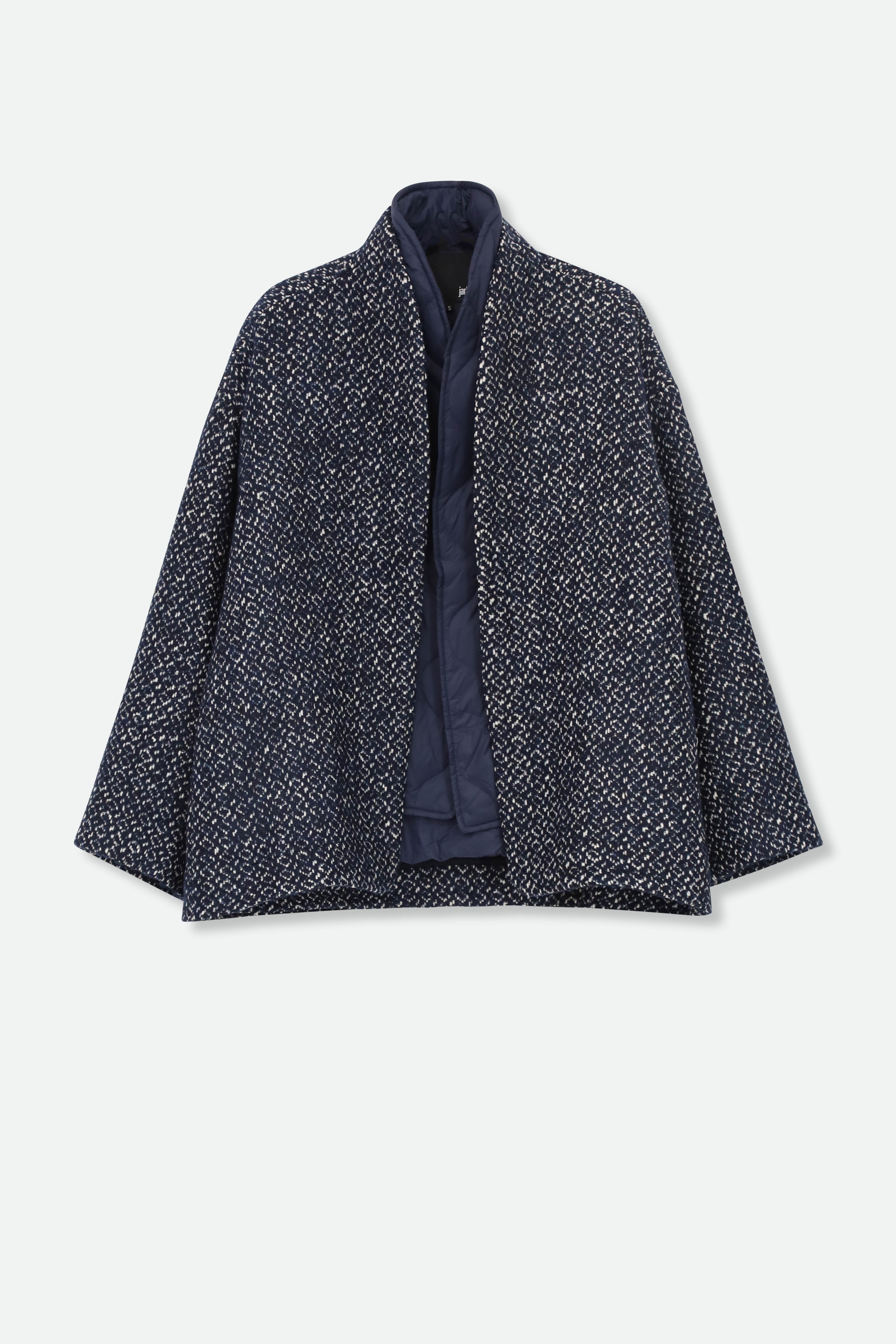 ELENA WOOL JAQUARD & GOOSE DOWN TWO PIECE COAT SET IN NAVY - Jarbo