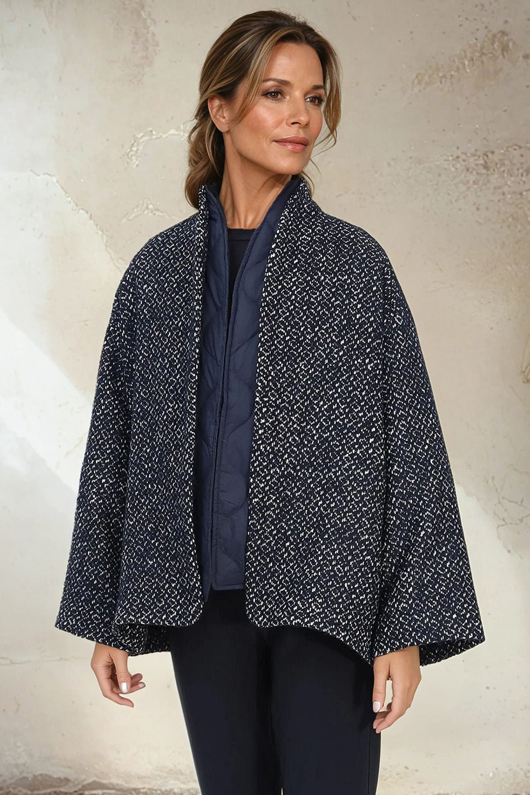 ELENA WOOL JAQUARD & GOOSE DOWN TWO PIECE COAT SET IN NAVY - Jarbo