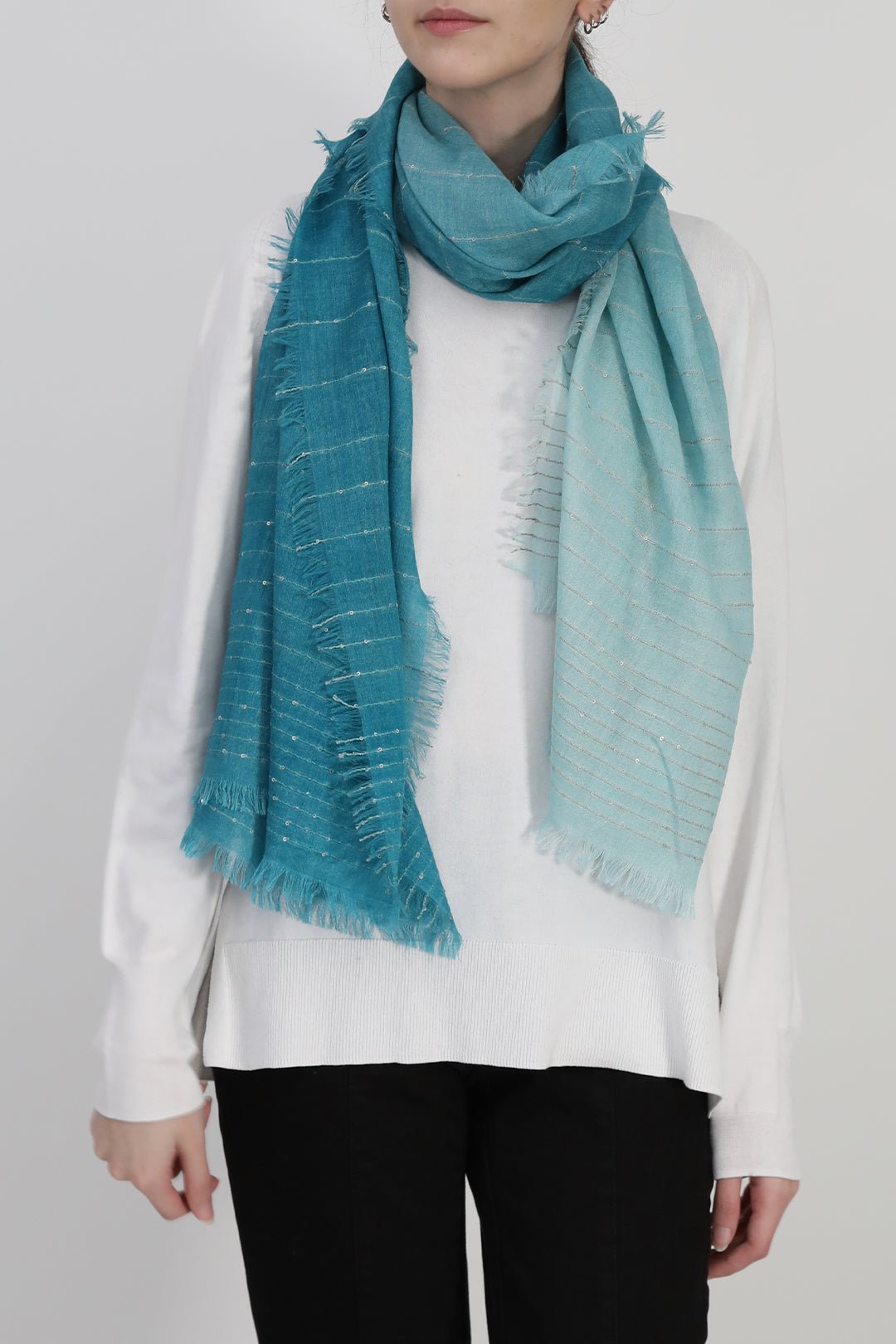 EMBELLISHED TEAL ITALIAN CASHMERE SCARF - Jarbo