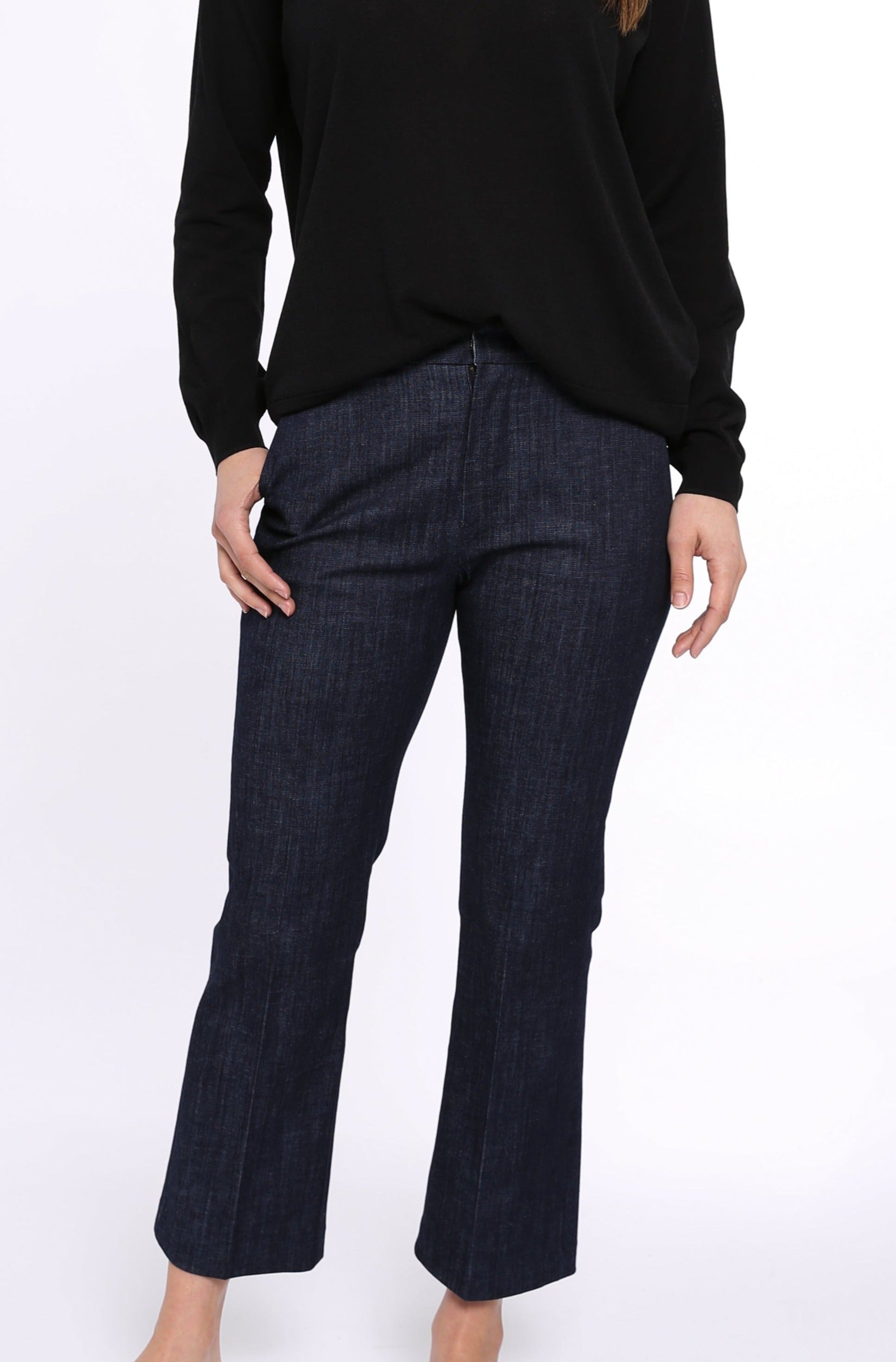 FLARE CROP - LENGTH TROUSER IN STRETCH COTTON DENIM - Jarbo