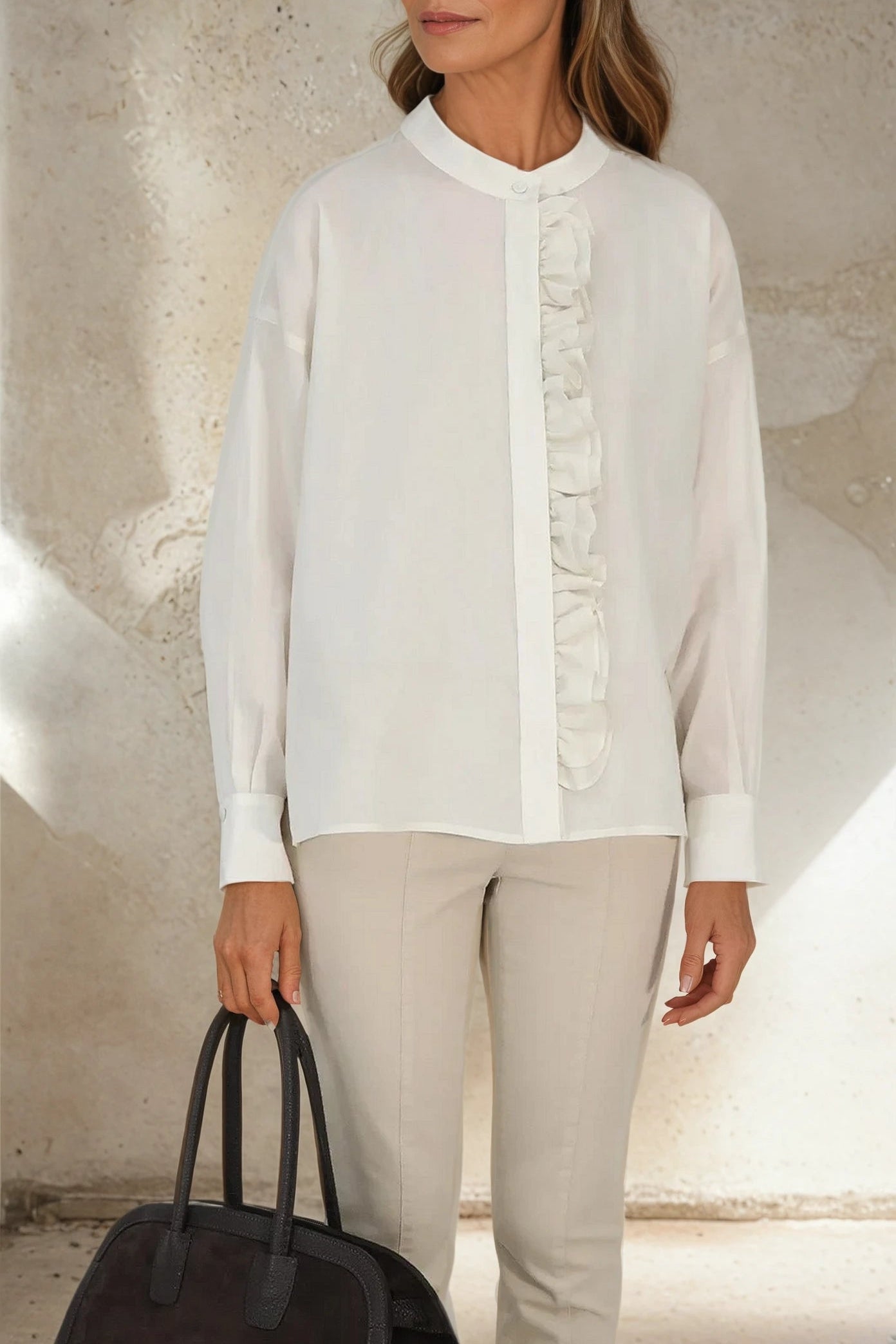 FLEUR RUFFLE SHIRT IN ITALIAN COTTON ORGANZA - Jarbo
