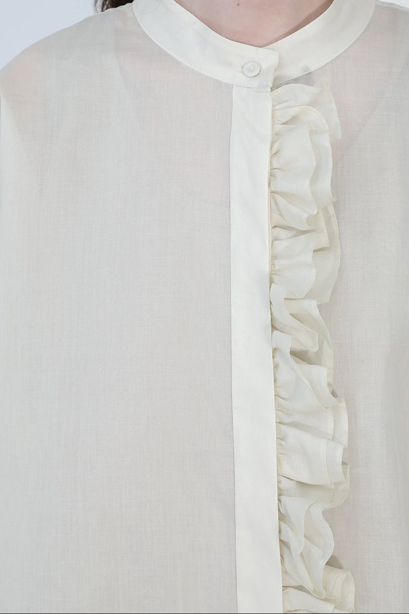 FLEUR RUFFLE SHIRT IN ITALIAN COTTON ORGANZA - Jarbo