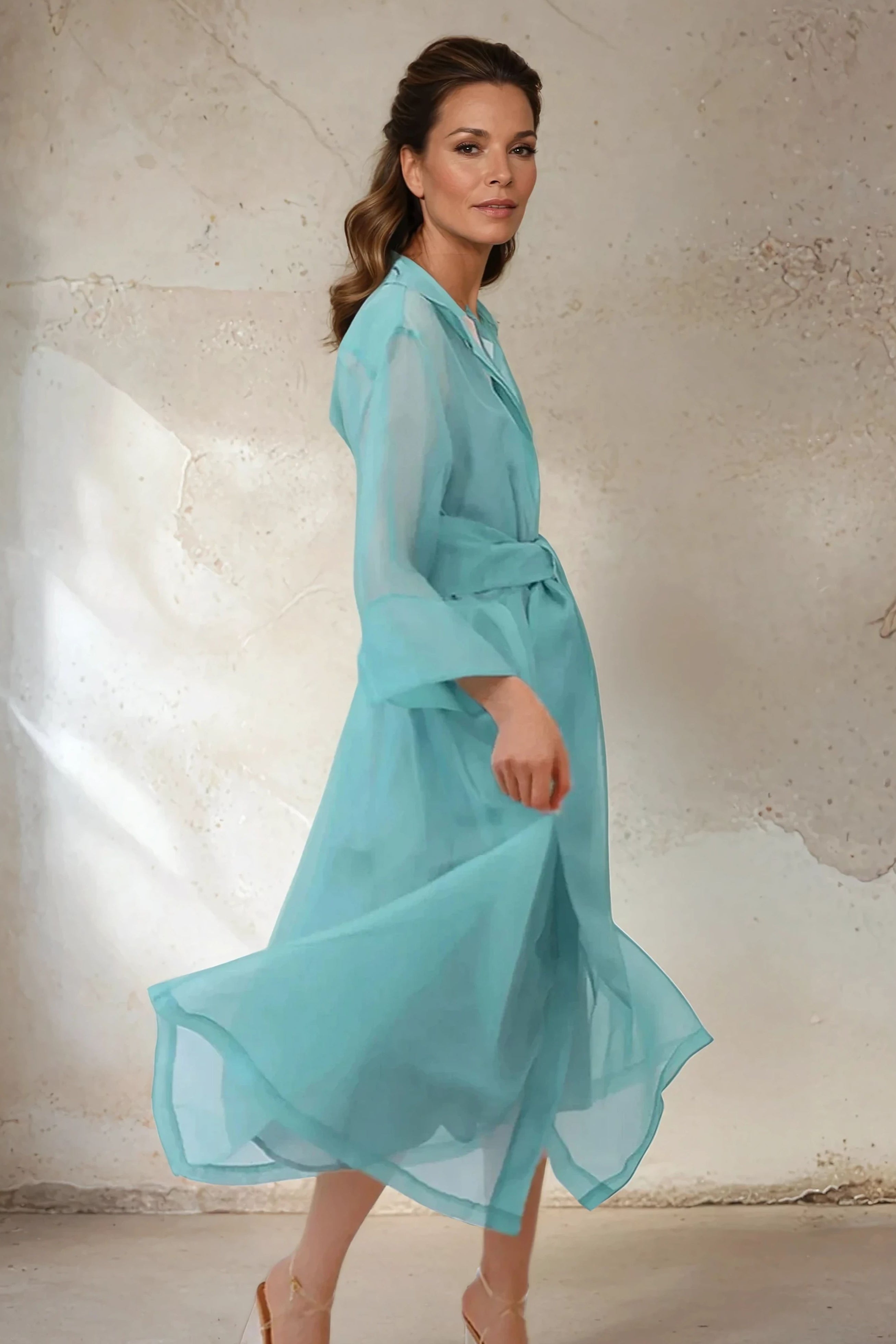 GABRIELLE DRESS IN SILK ORGANZA AQUAMARINE