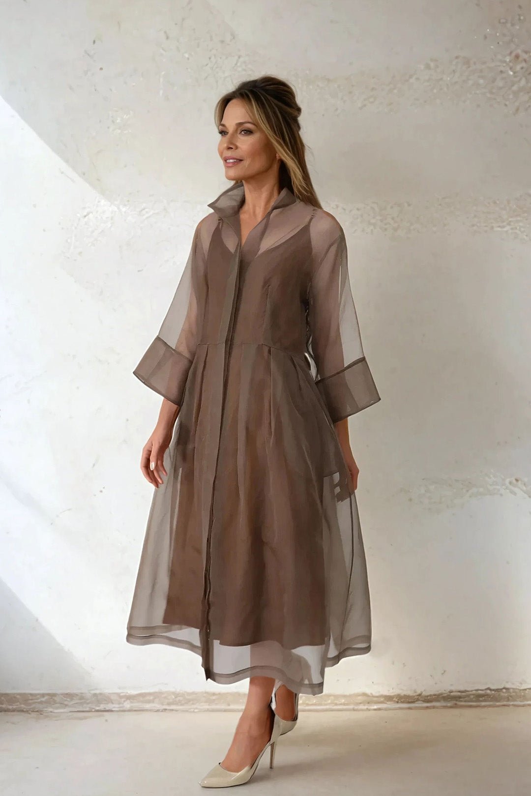 GABRIELLE DRESS IN SILK ORGANZA COCOA - Jarbo