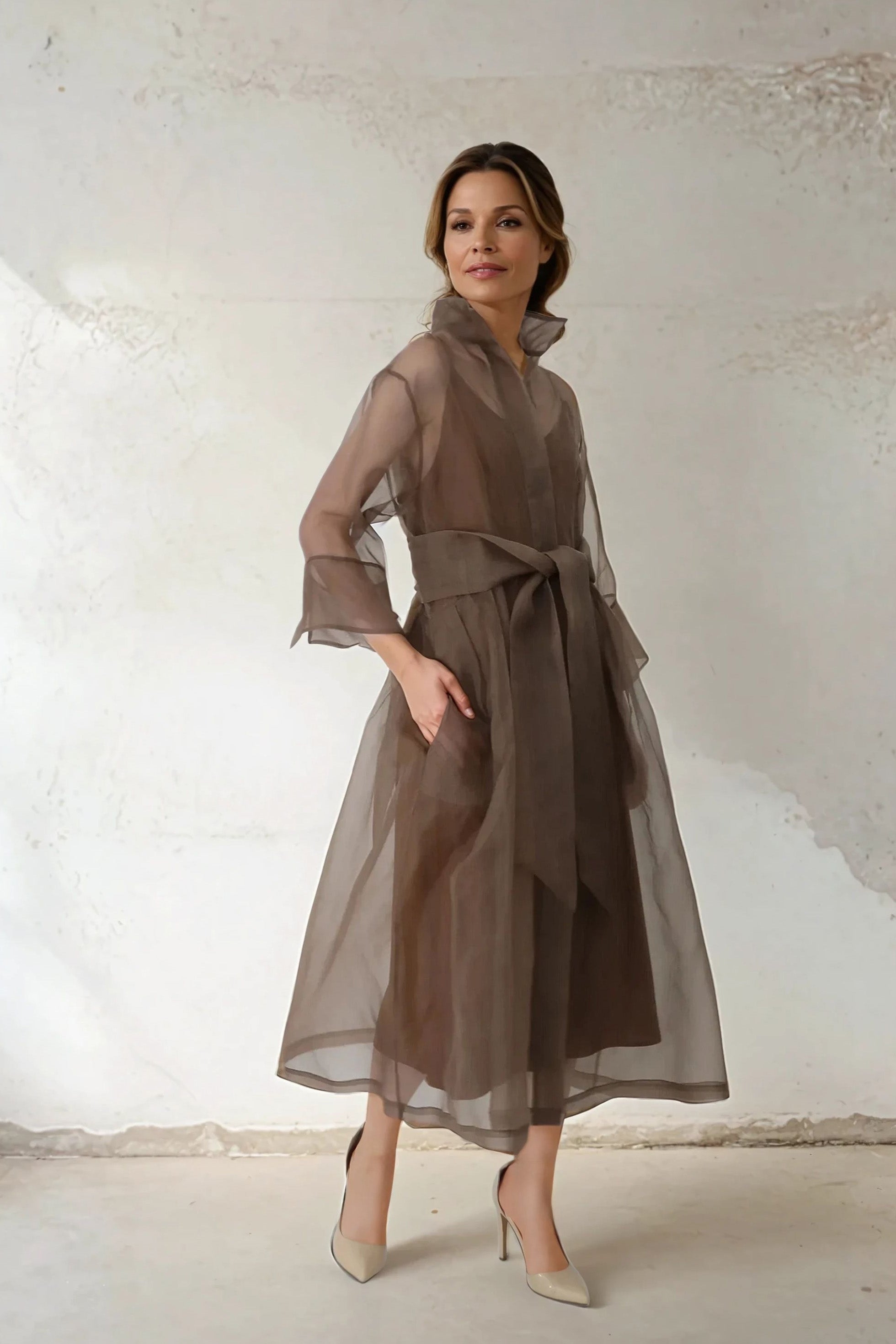 GABRIELLE DRESS IN SILK ORGANZA COCOA - Jarbo