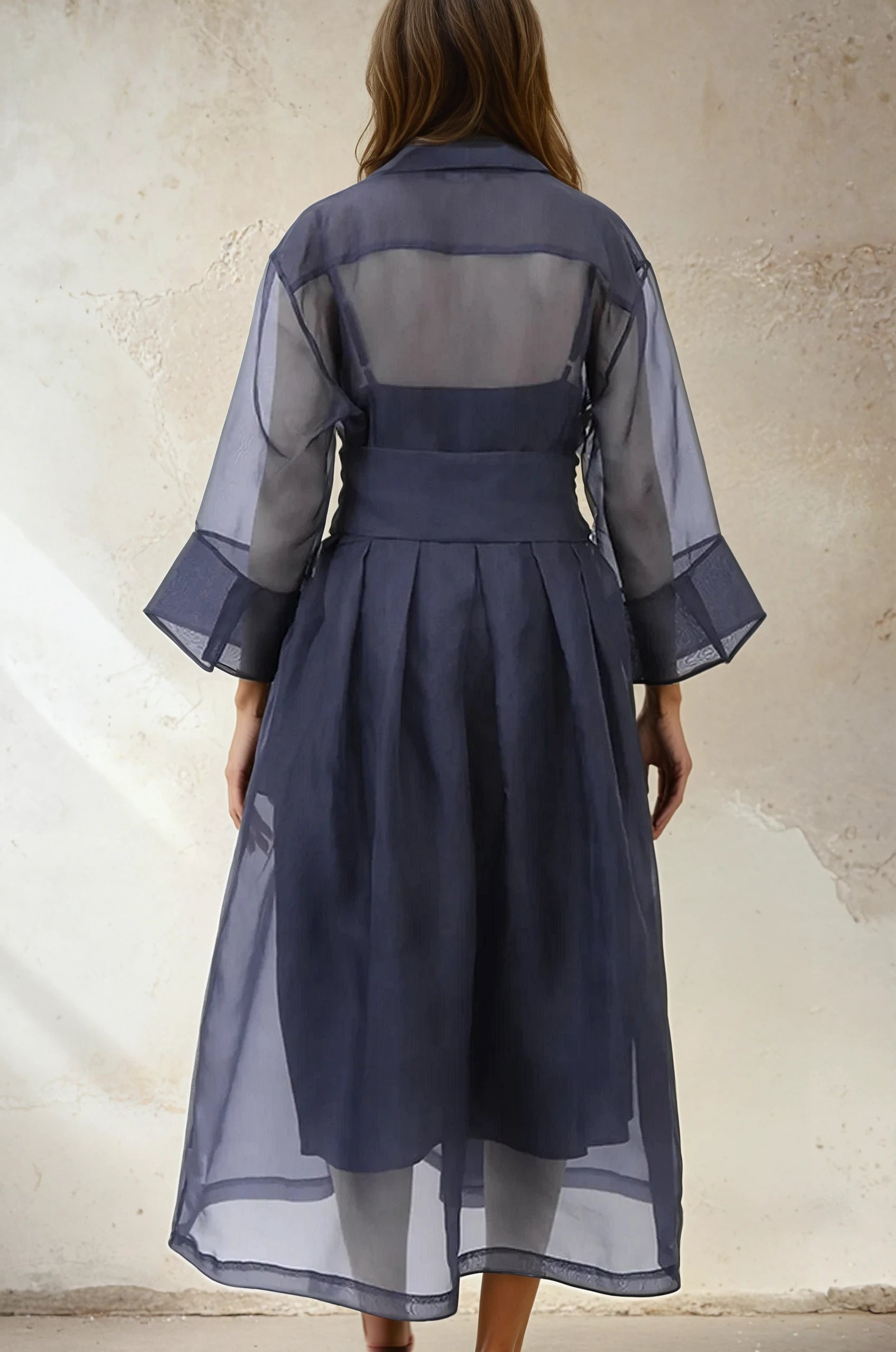 GABRIELLE DRESS IN SILK ORGANZA NAVY - Jarbo