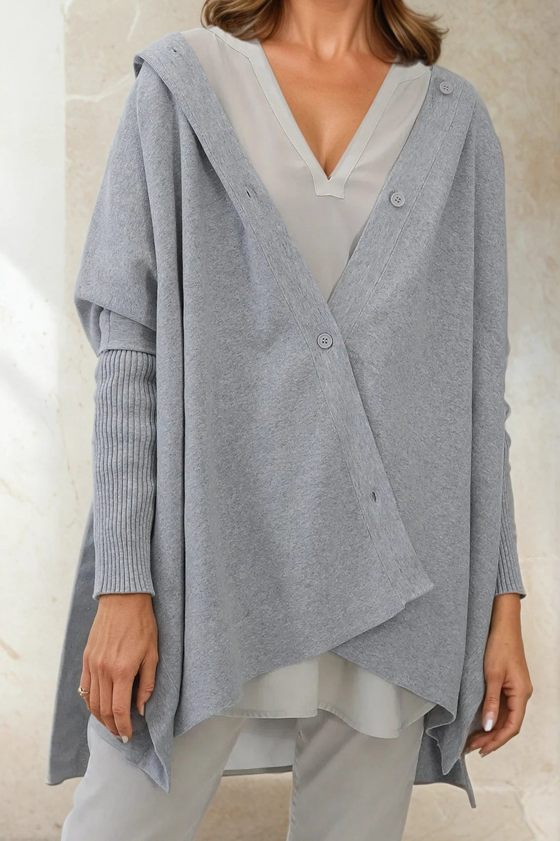 HARPER HOODED CAPE IN DOUBLE KNIT PIMA COTTON STRETCH - Jarbo